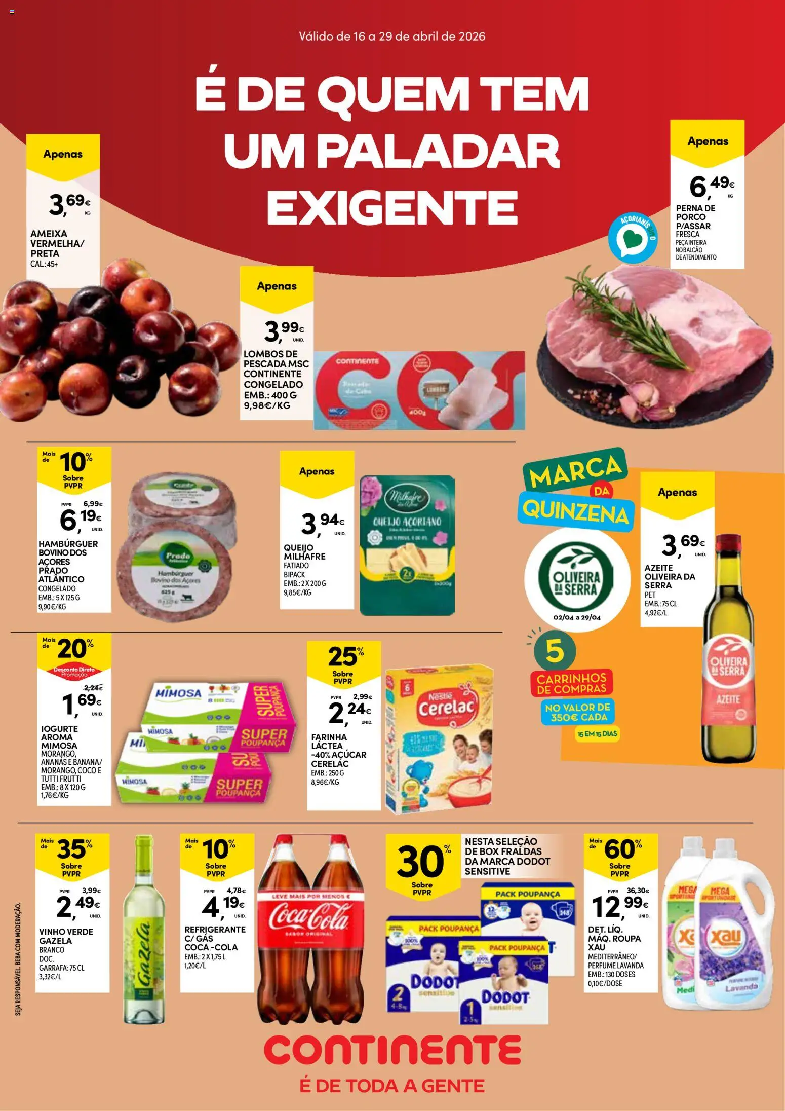 Continente Açores  │ válido de 16.04.2026 | Página: 1 | Produtos: Farinha láctea, Pescada, Iogurte, Açúcar