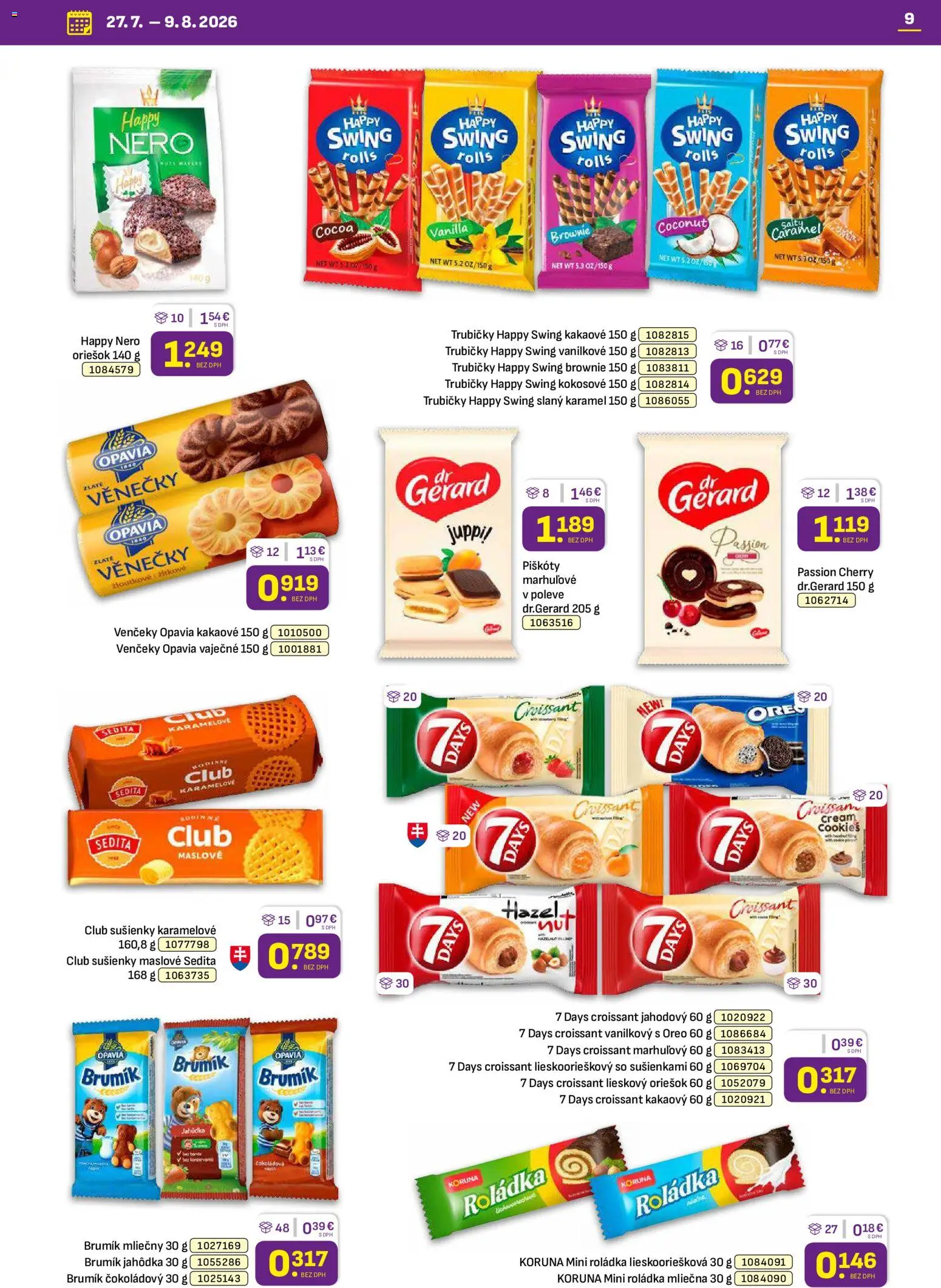Nové Libex akcie – leták je platný od 27.07.2026 | Strana: 9 | Produkty: Venčeky, Croissant, Sušienky, Oreo