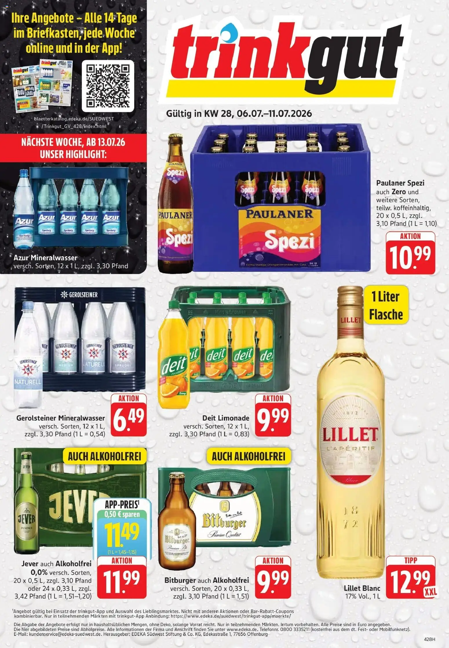 Trinkgut Prospekt Wiesbaden – gültig ab 06.07.2026 | Seite: 1 | Produkte: Bitburger, Paulaner spezi, Paulaner, Gerolsteiner