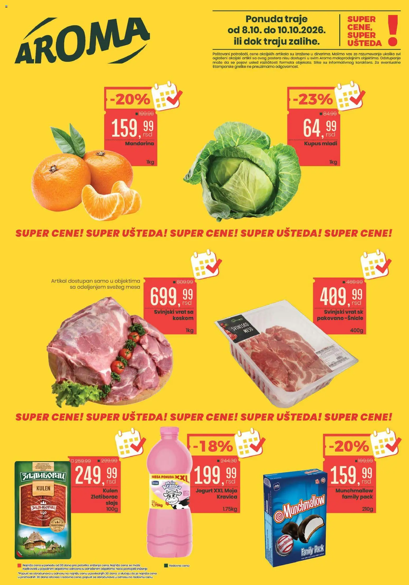 Aroma Market katalog - važi od 08.10.2026 | Strana: 1 | Proizvode: Mandarina, So, Kupus, Jogurt