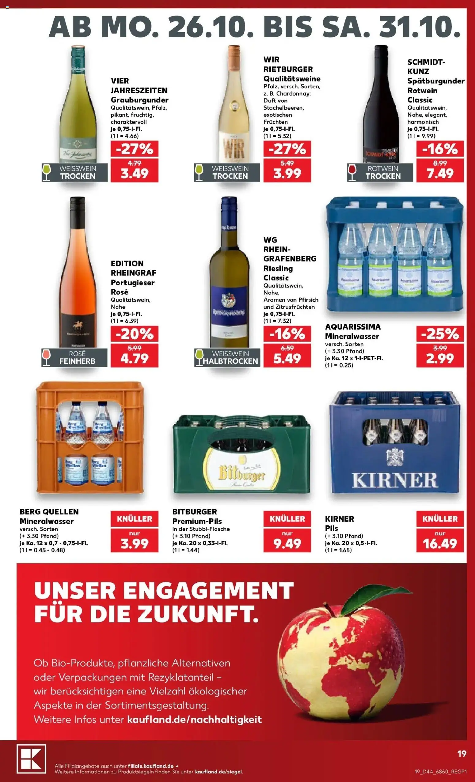 Prospekt Kaufland ab 26.10.2026 » Angebote Online zum Blättern | Seite: 23 | Produkte: Weißwein, Rotwein, Mineralwasser, Pfirsich