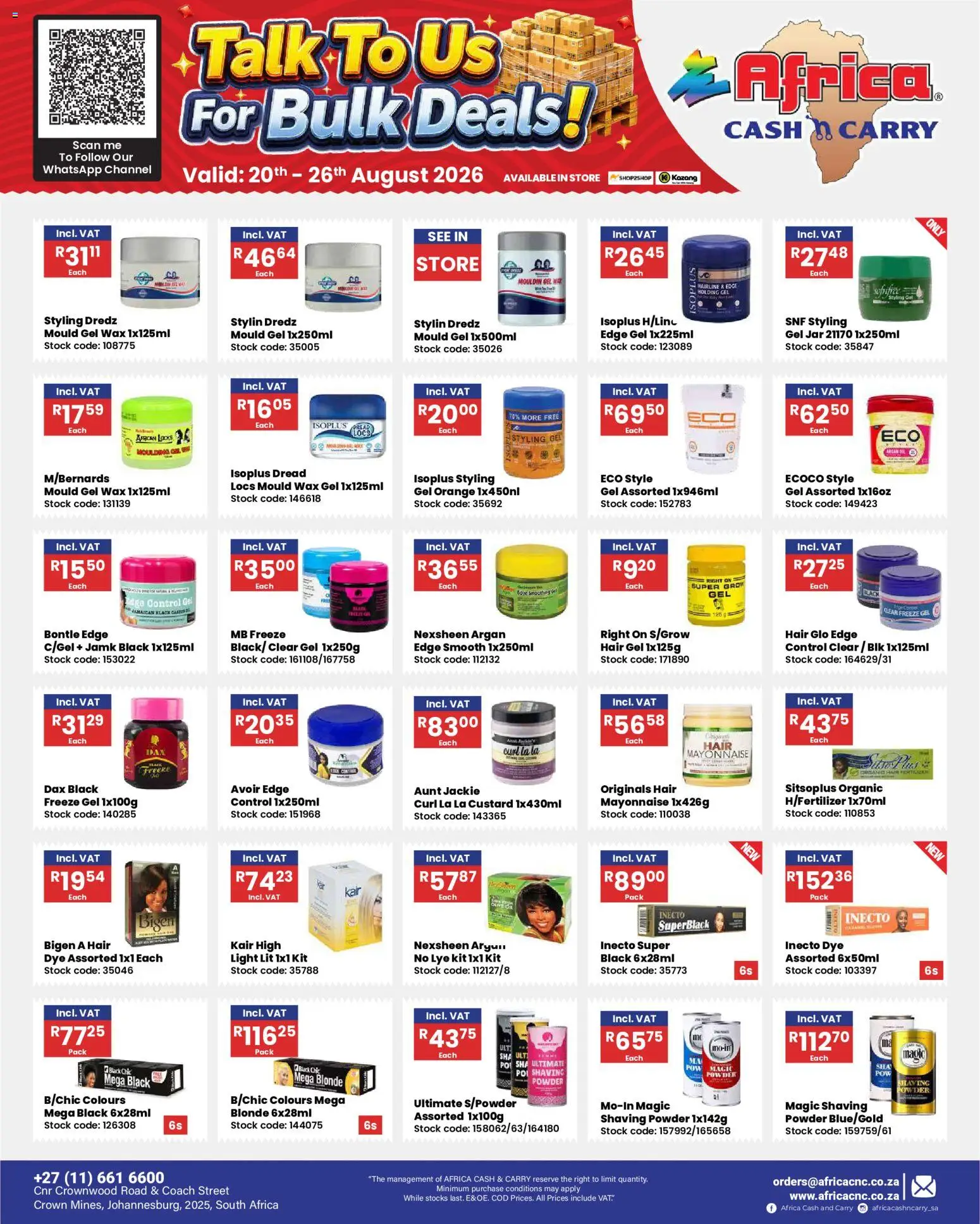 New Africa Cash & Carry catalogue – valid from 20/08/2026 | Page: 4 | Products: Wax, Light, Stock, Mayonnaise