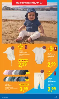 LIDL leidinys galioja nuo 27.04.2026 | Puslapis: 13 | Prekių: Kelnes, Kojinės, Skrybėlė