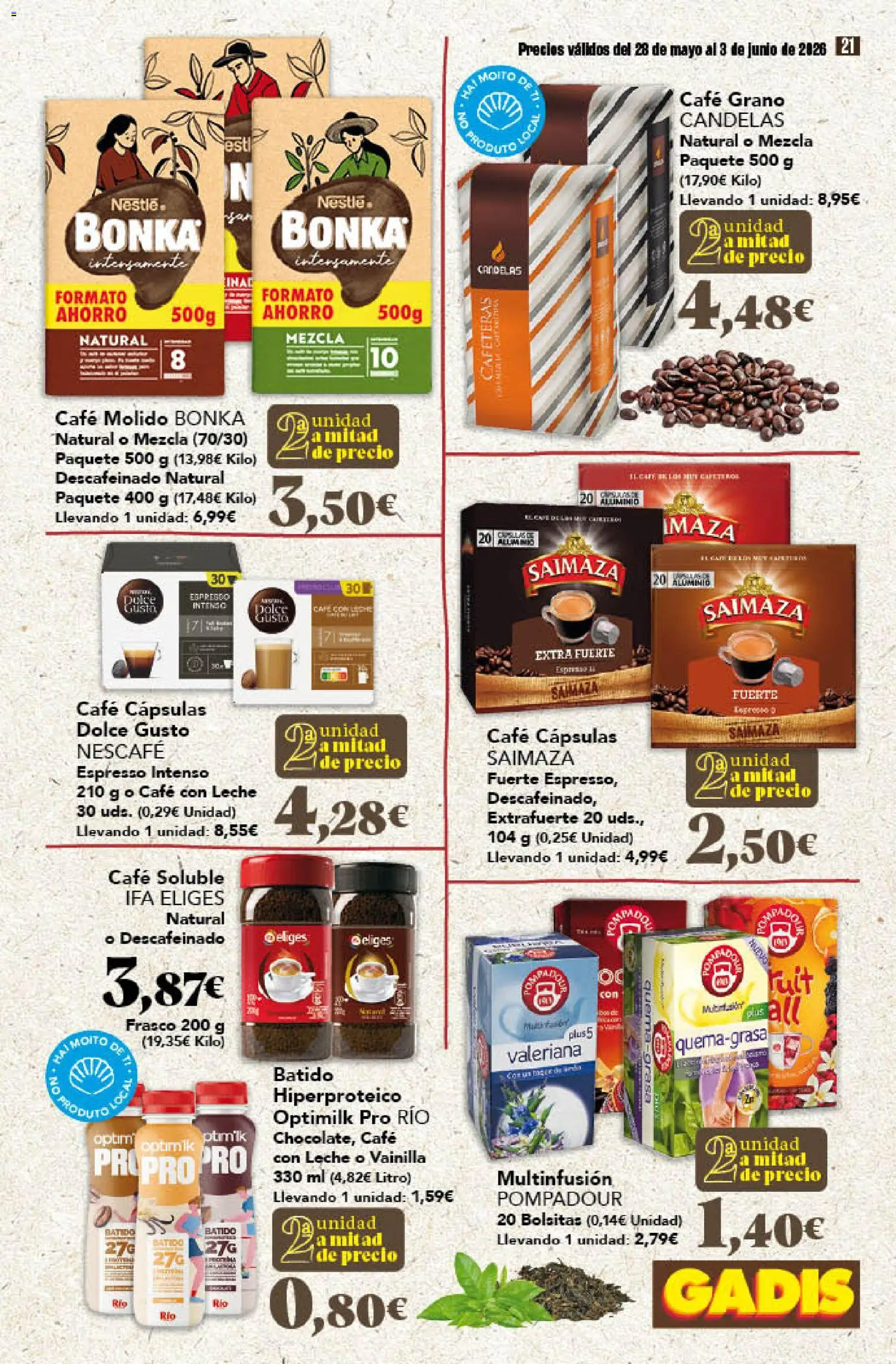 Gadis folleto │ válido desde el 28.05.2026 | Página: 21 | Productos: Leche, Café, Café molido, Μηχανή καφέ