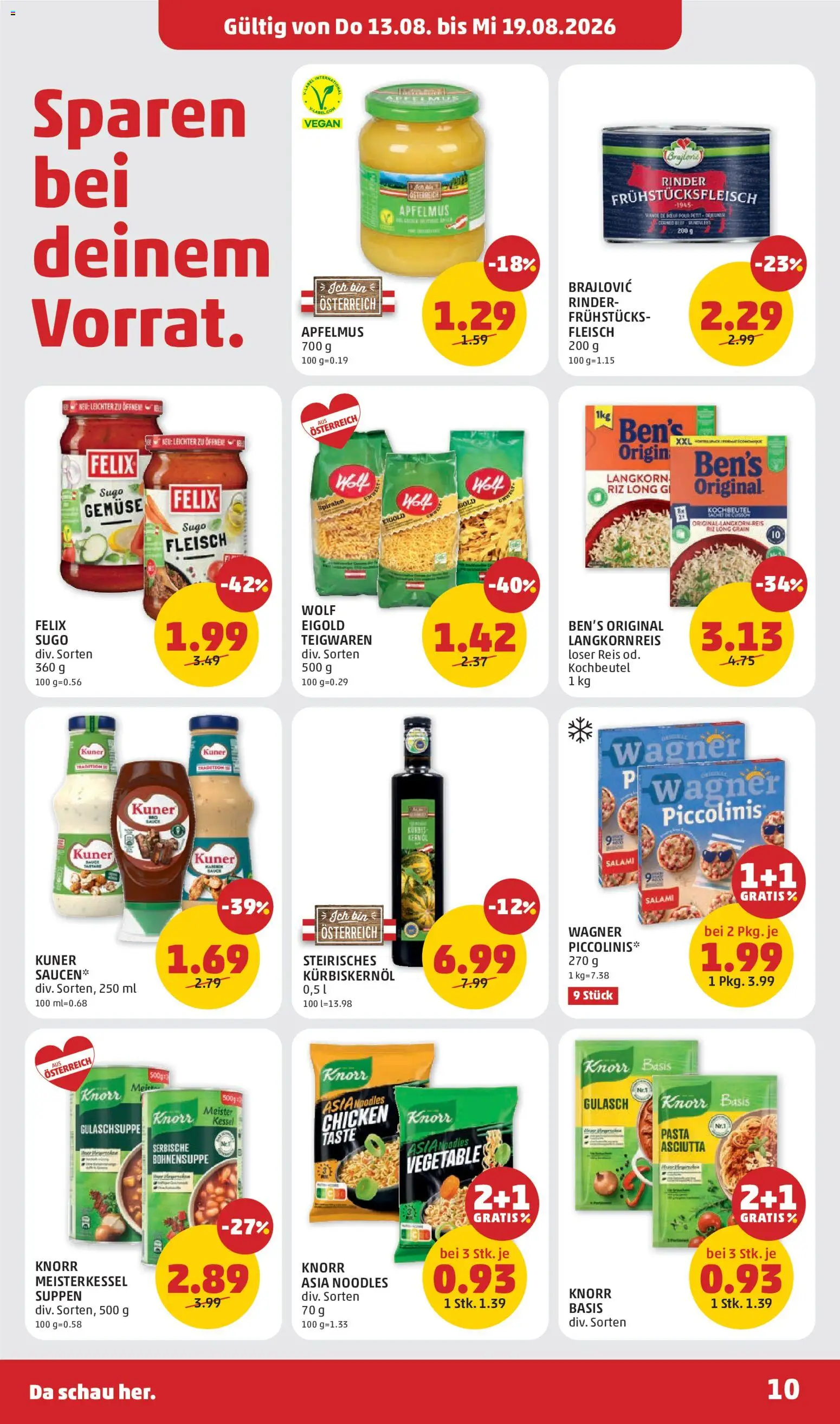 Penny Markt - Flugblatt gültig ab 13.08.2026 | Seite: 10 | Produkte: Pasta, Gemüse, Salami, Reis