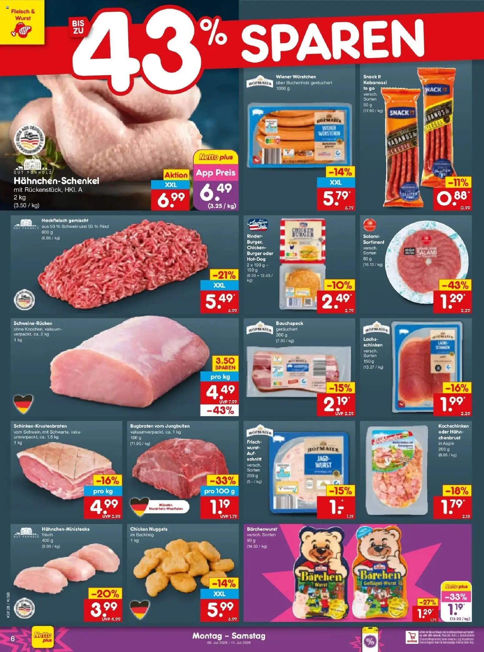 Netto Marken-Discount - Netto: Wochenangebote – gültig ab 05.07.2026 | Seite: 10 | Produkte: Hahnchenschenkel, Lachs, Salami, Fleisch
