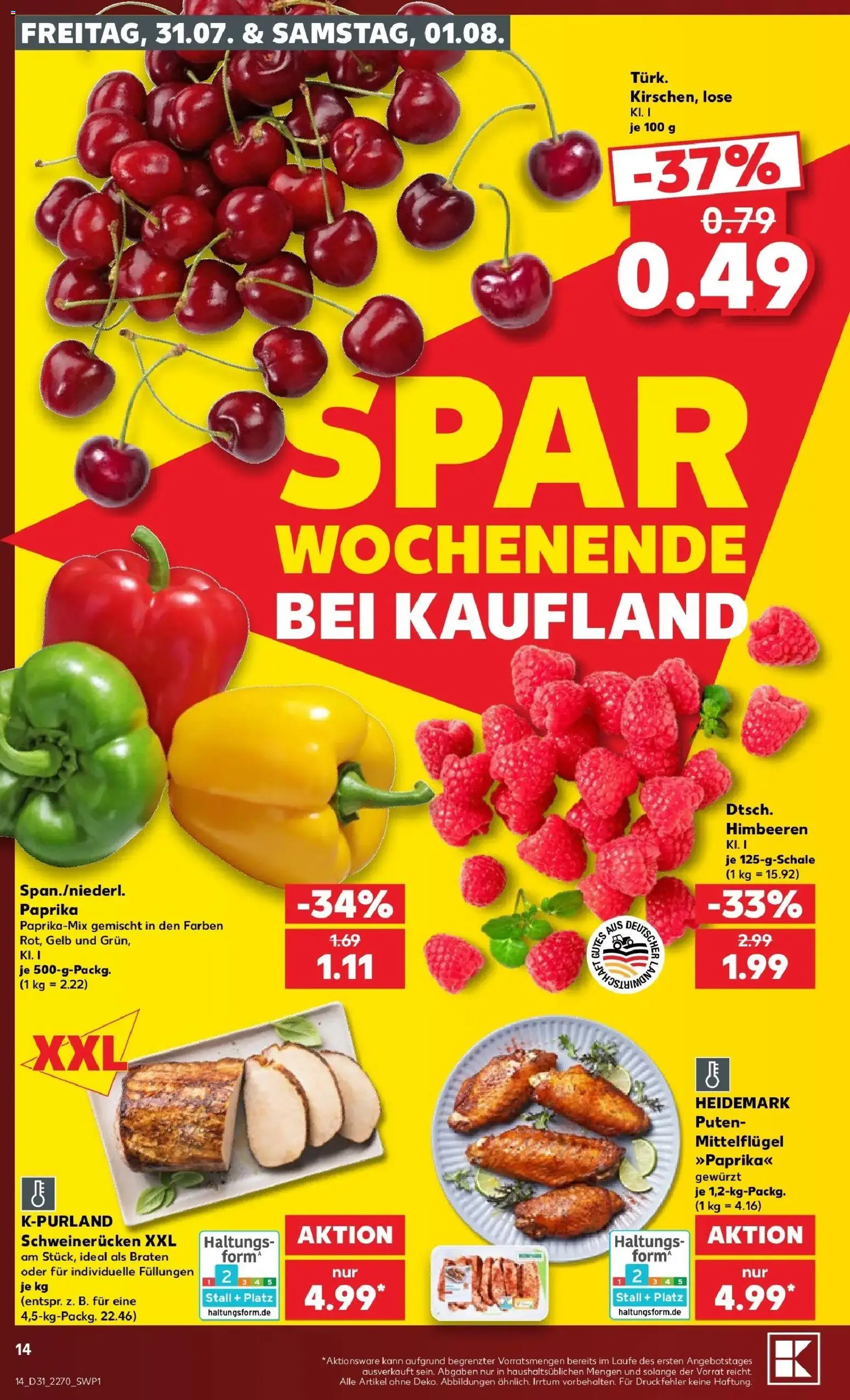 Kaufland Prospekt Buchen – gültig ab 30.07.2026 | Seite: 14 | Produkte: Himbeeren, Paprika, Schweinerucken