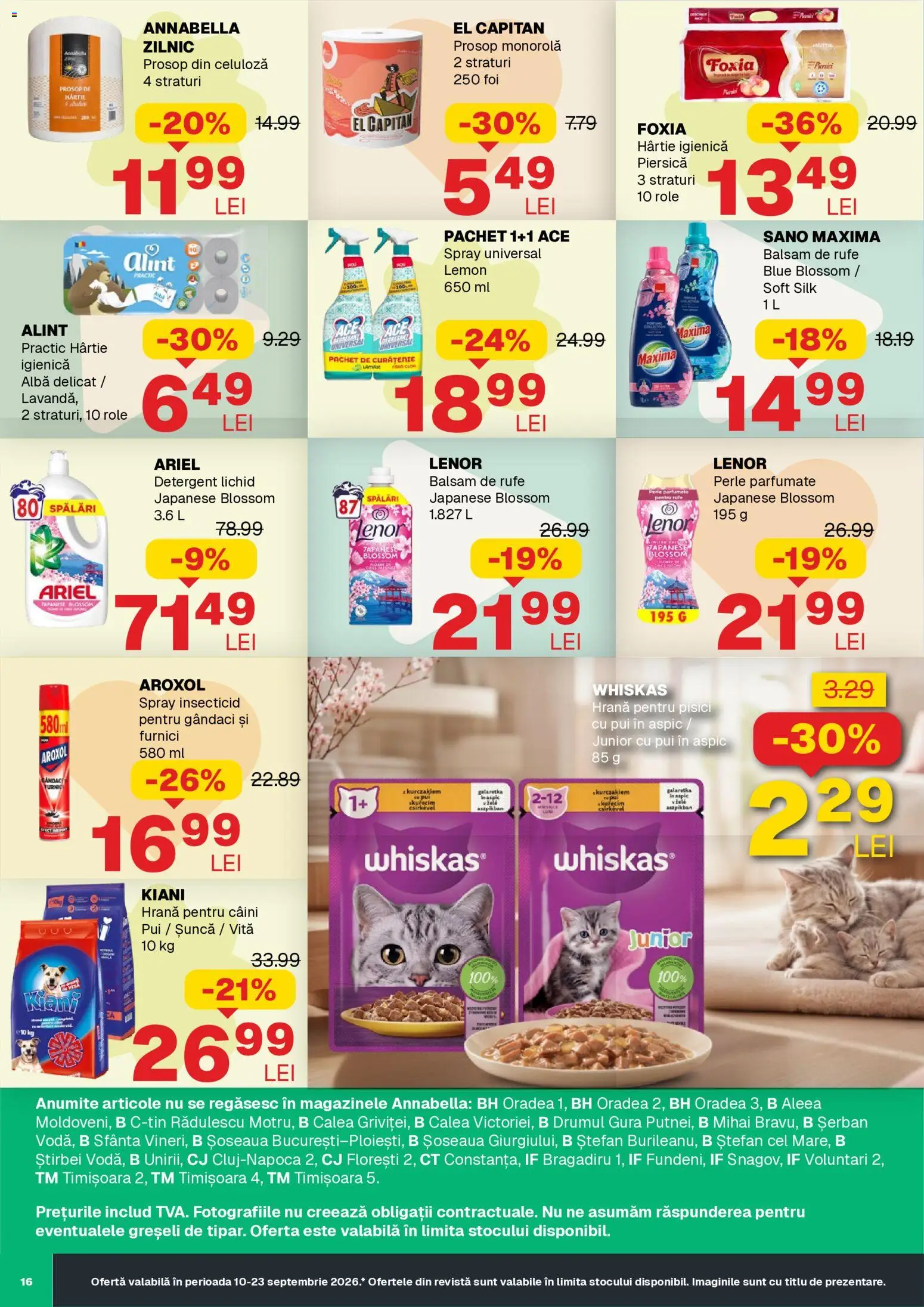 Noul catalog Annabella – valabil de la 10.09.2026 | Pagină: 16 | Produse: Piersică, Pui, Role, Spray insecticid