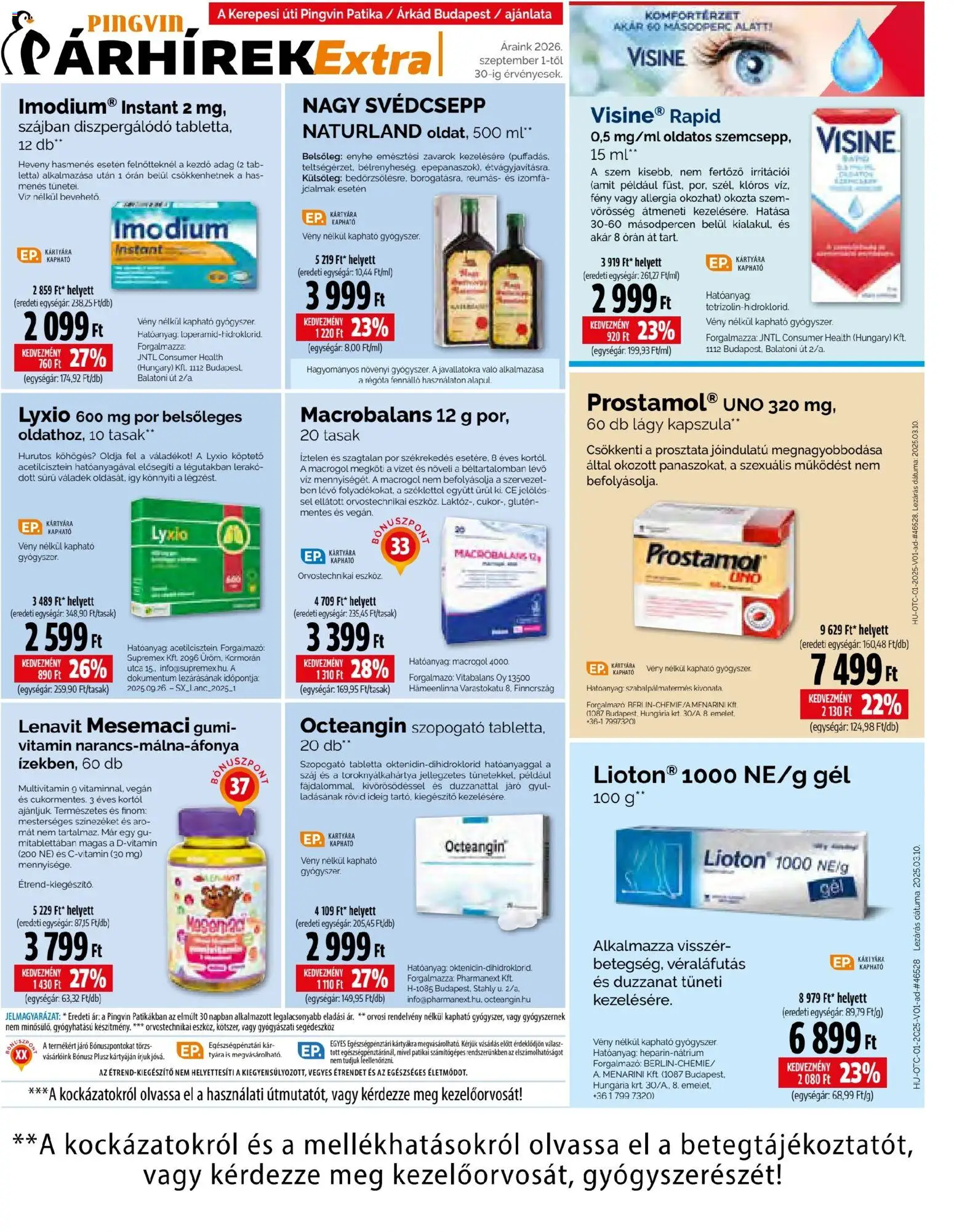 Pingvin Patika akciós ujság - amely érvényes a következő dátumtól: 2026.09.01. | Oldal: 9 | Termékek: Kapszula, Multivitamin, Víz, Gél