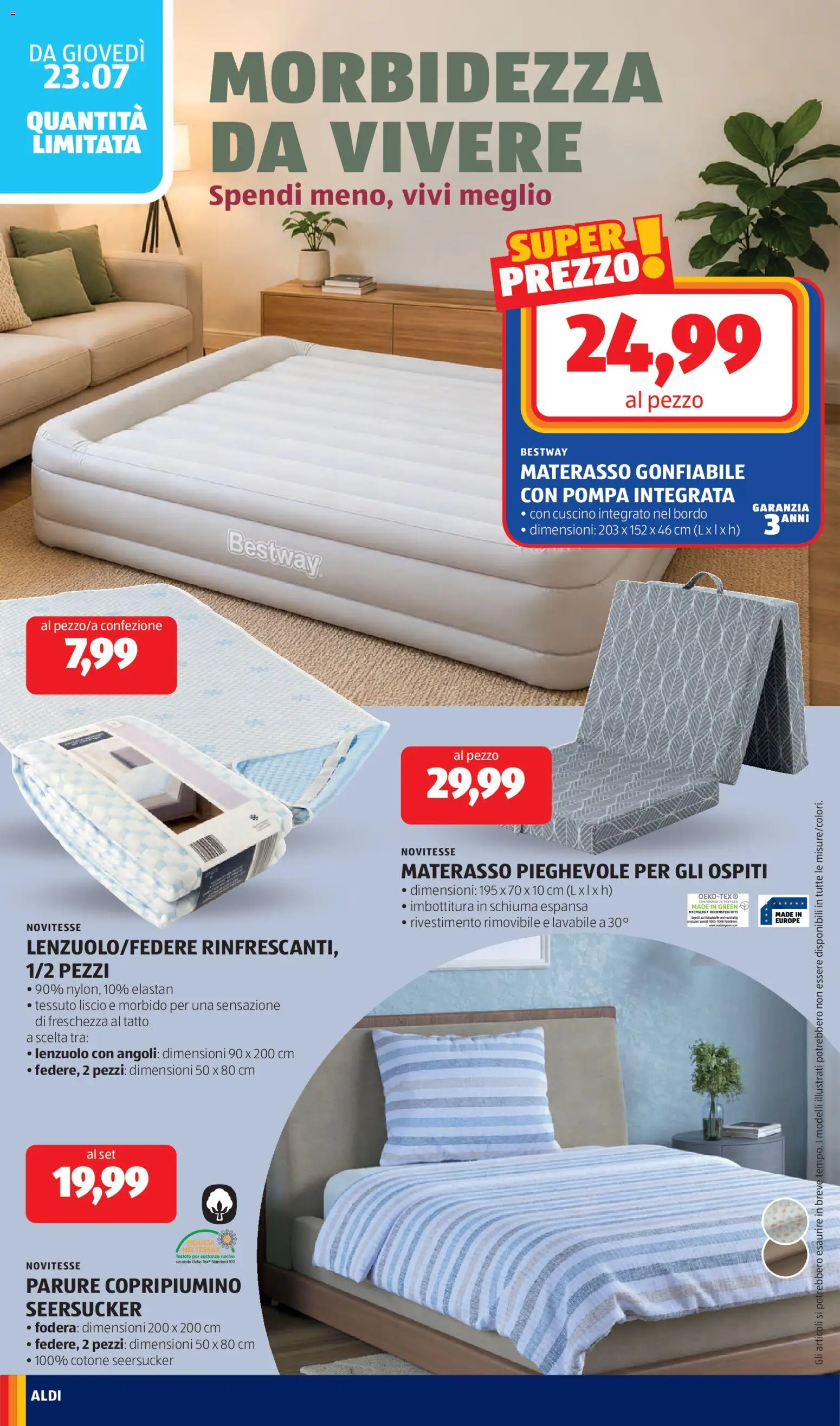 Volantino Aldi del 20/07/2026 | Pagina: 24 | Prodotti: Copripiumino, Schiuma, Materasso, Cuscino