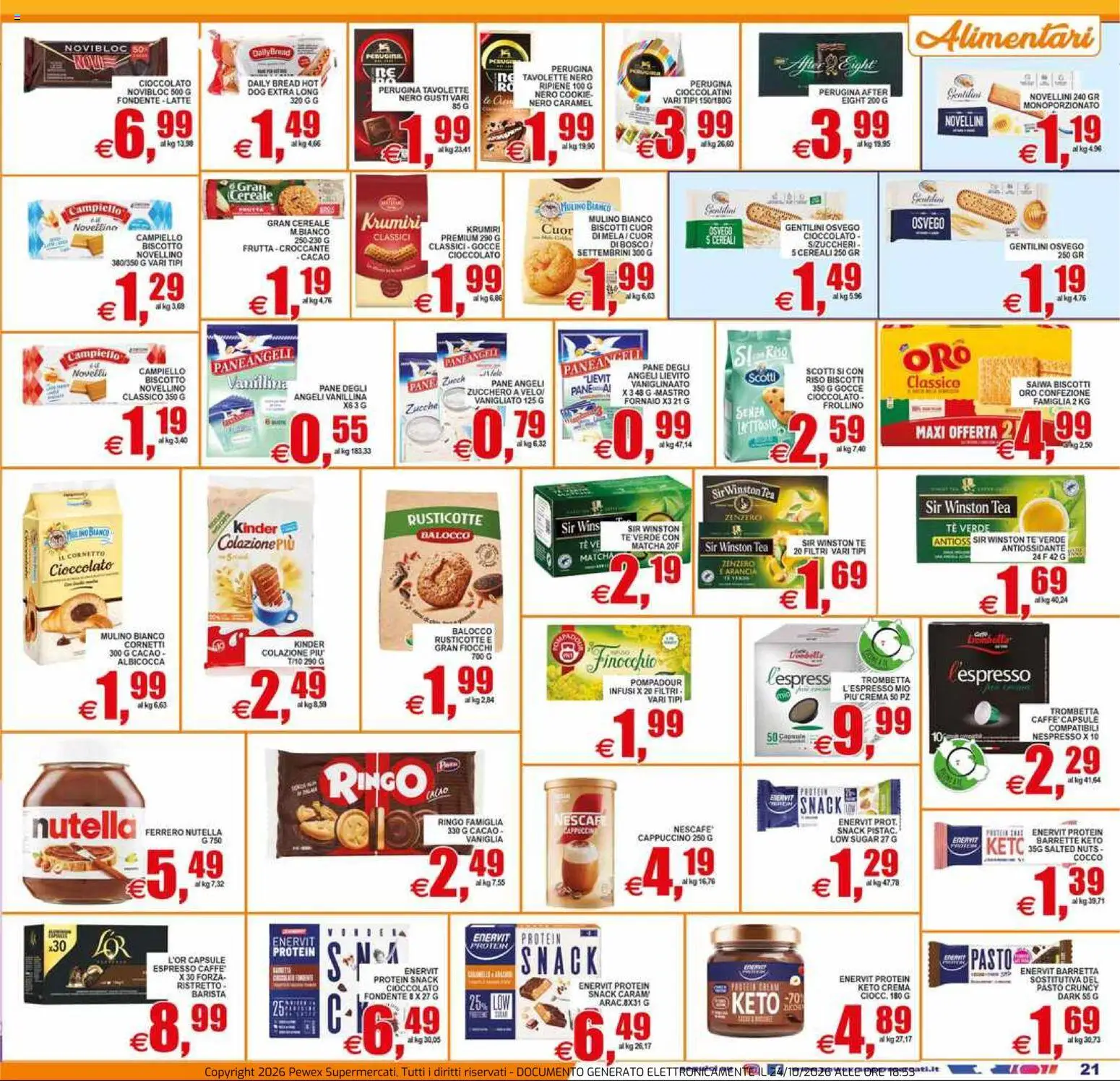 Volantino Pewex del 23/10/2026 | Pagina: 21 | Prodotti: Cappuccino, Tè, Fiocchi, Cioccolatini