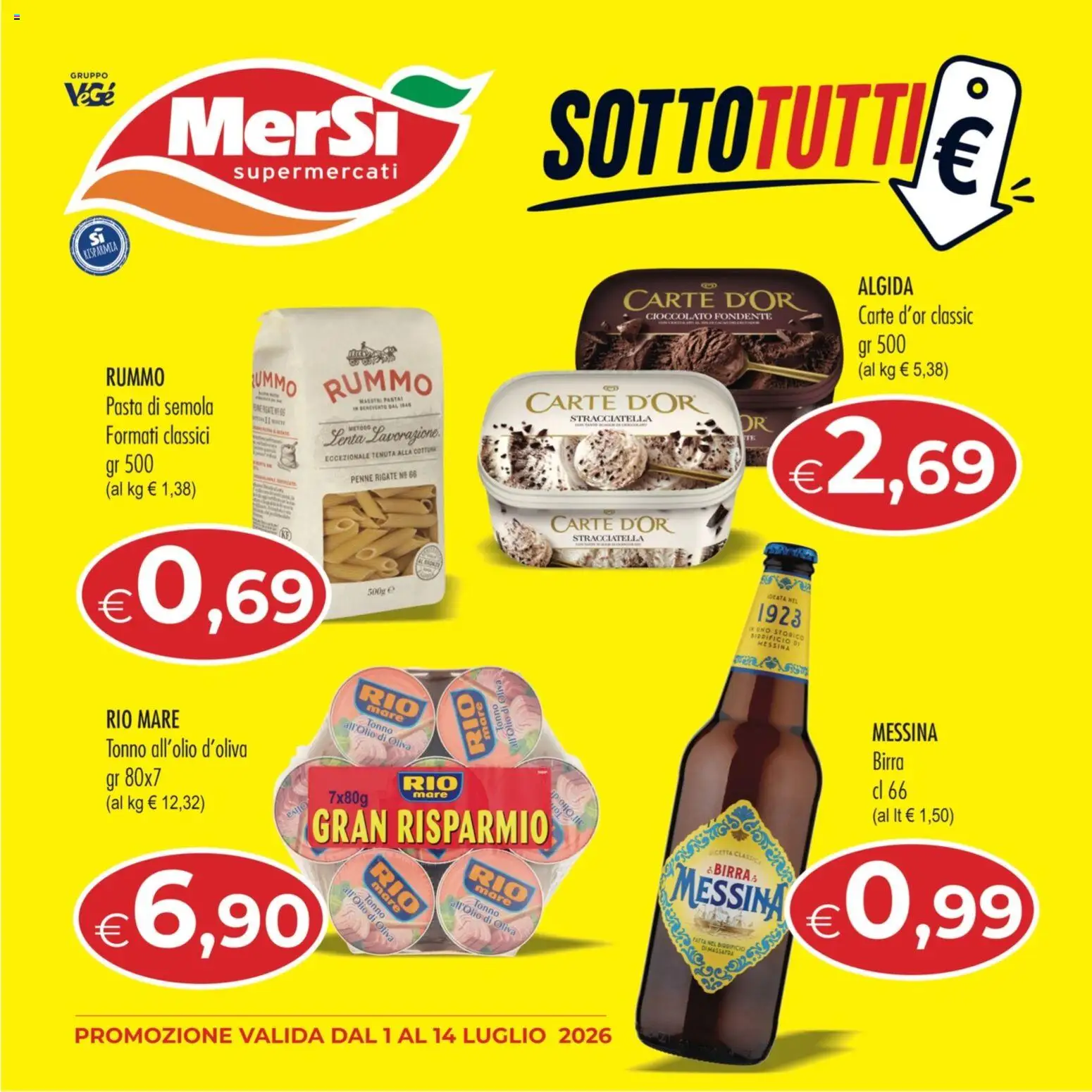Volantino MerSi Supermercati del 01/07/2026 | Pagina: 1 | Prodotti: Cioccolato, Pasta, Penne, Stracciatella