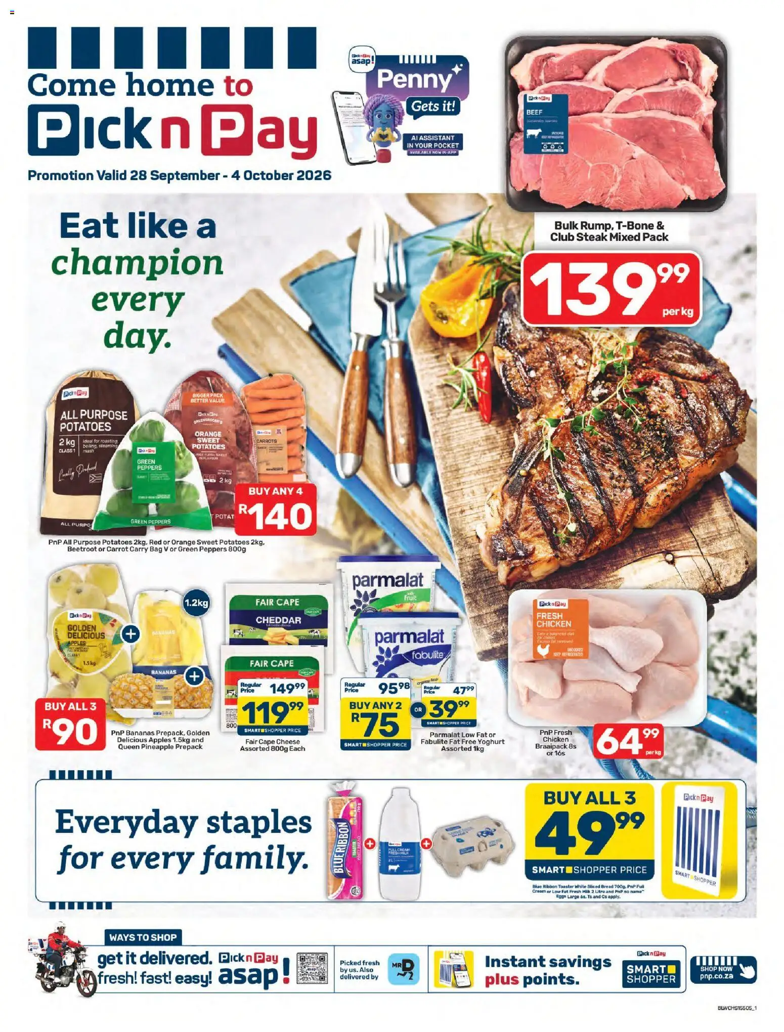 New Pick n Pay catalogue – valid from 28/09/2026 | Page: 1 | Products: Yoghurt, Milk, Bananas, Cream
