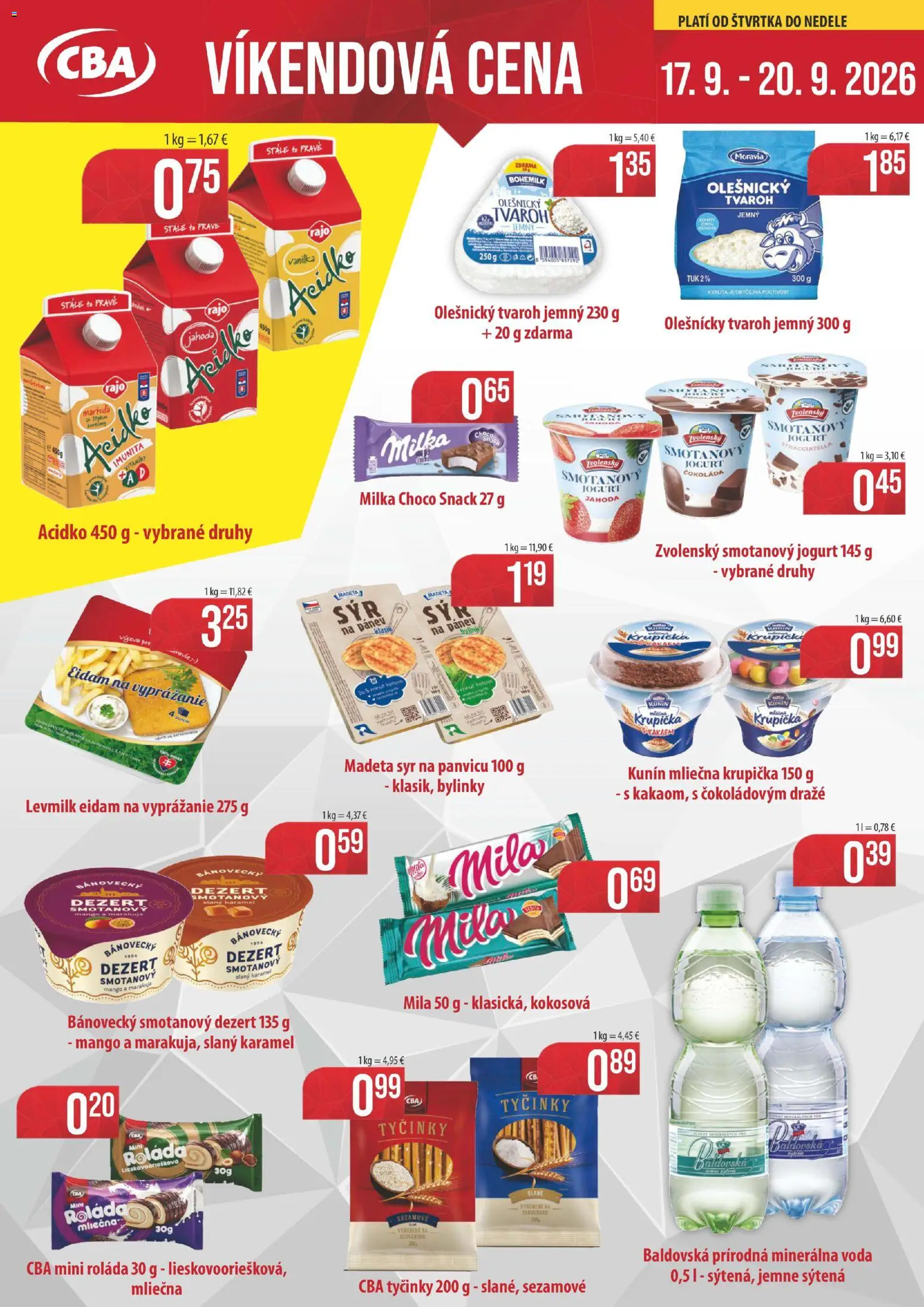 Nové CBA Komfos akcie – leták je platný od 17.09.2026 | Strana: 1 | Produkty: Čokoláda, Smotanový jogurt, Mila, Bylinky