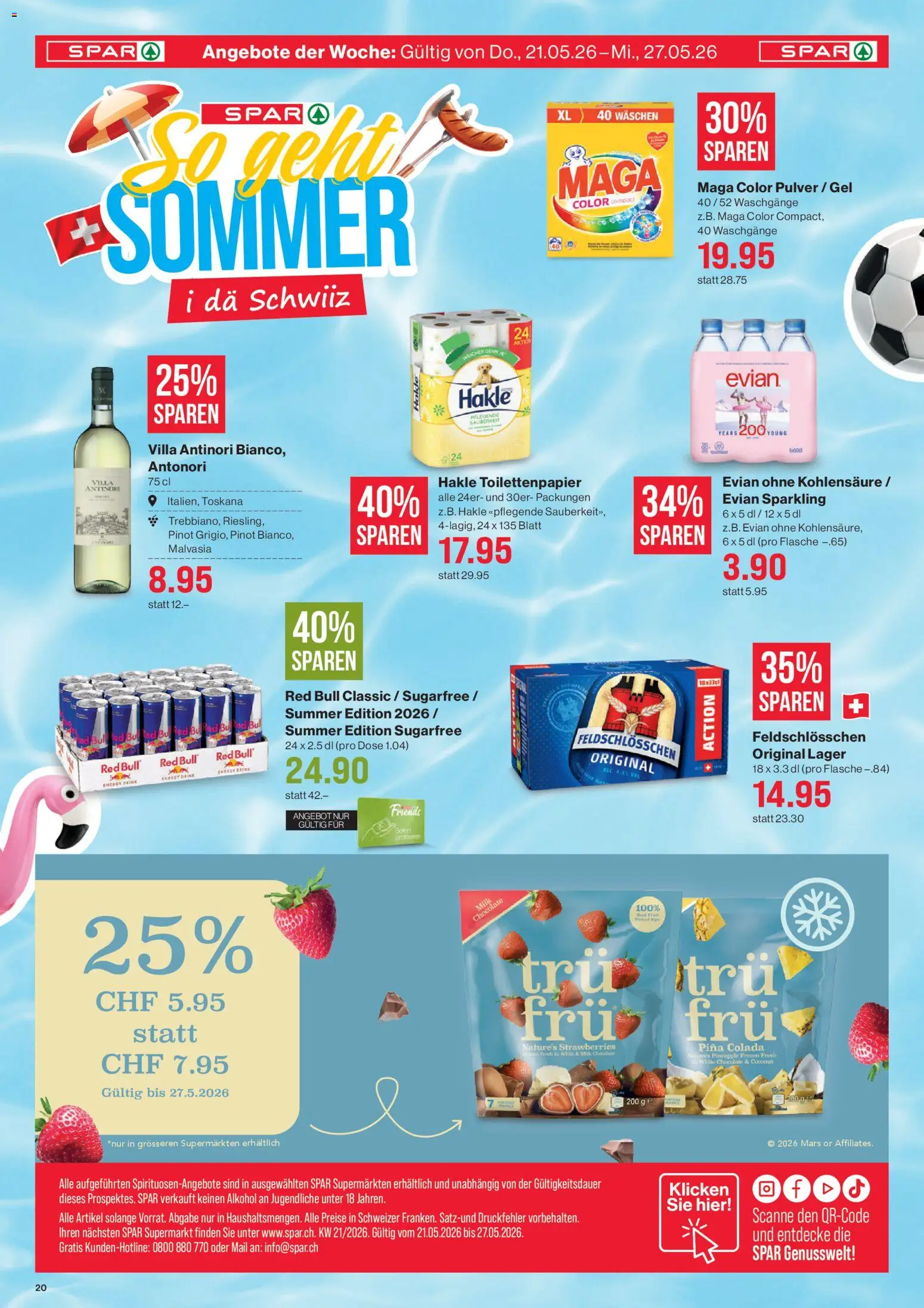 SPAR aktionen – gültig ab 21.05.2026 | Seite: 20 | Produkte: Red bull, Pulver, Mars, Toilettenpapier