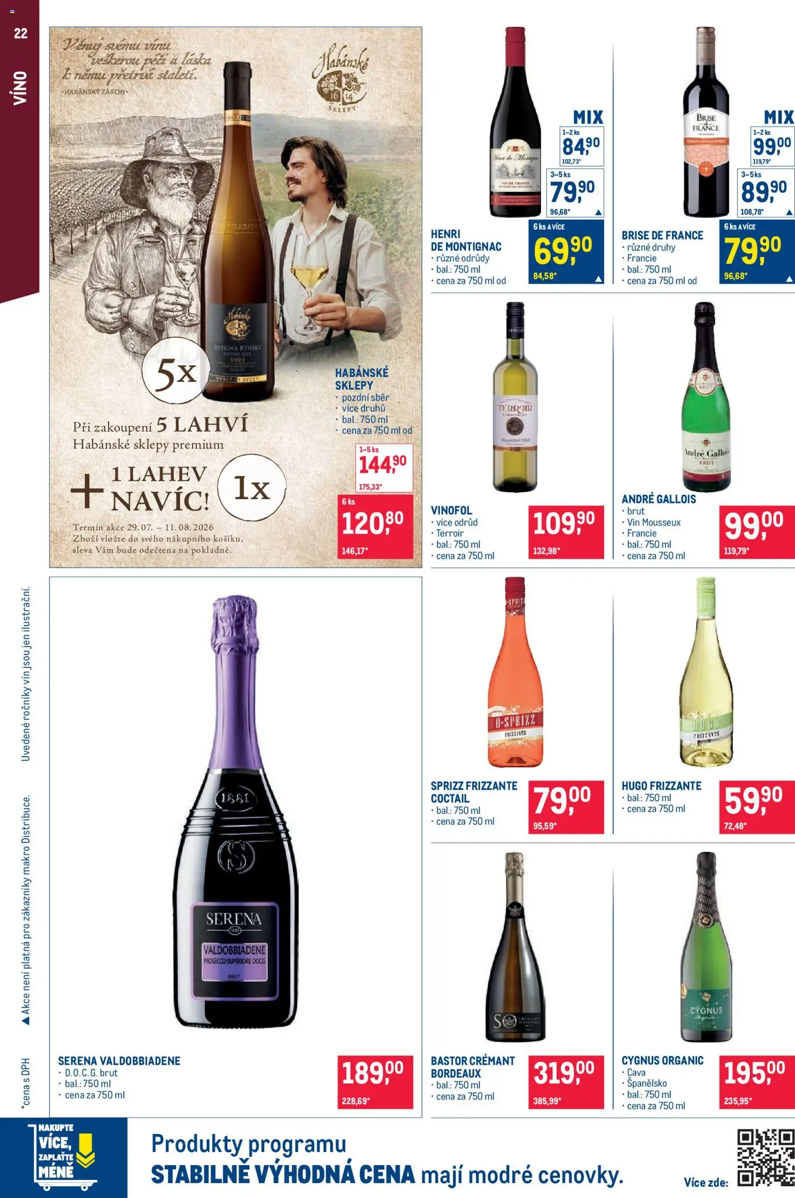Makro leták - Pro milovníky jídla od 29.07.2026 | Strana: 22 | Produkty: Habánské sklepy, Frizzante Hugo, Valdobbiadene Prosecco Superiore, Láhev