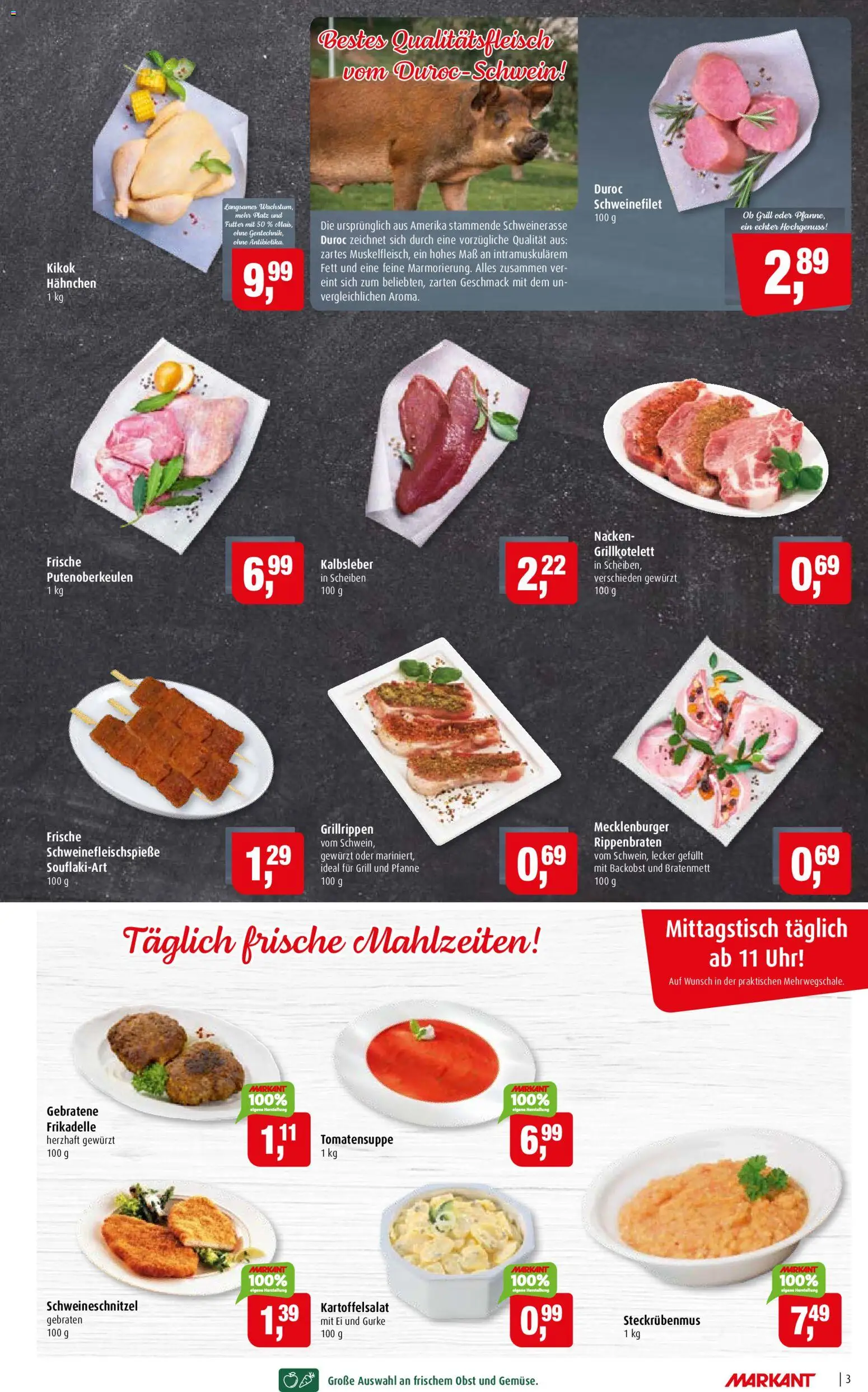 Markant Prospekt – gültig ab 07.09.2026 | Seite: 3 | Produkte: Hahnchen, Kalbsleber, Obst, Uhr