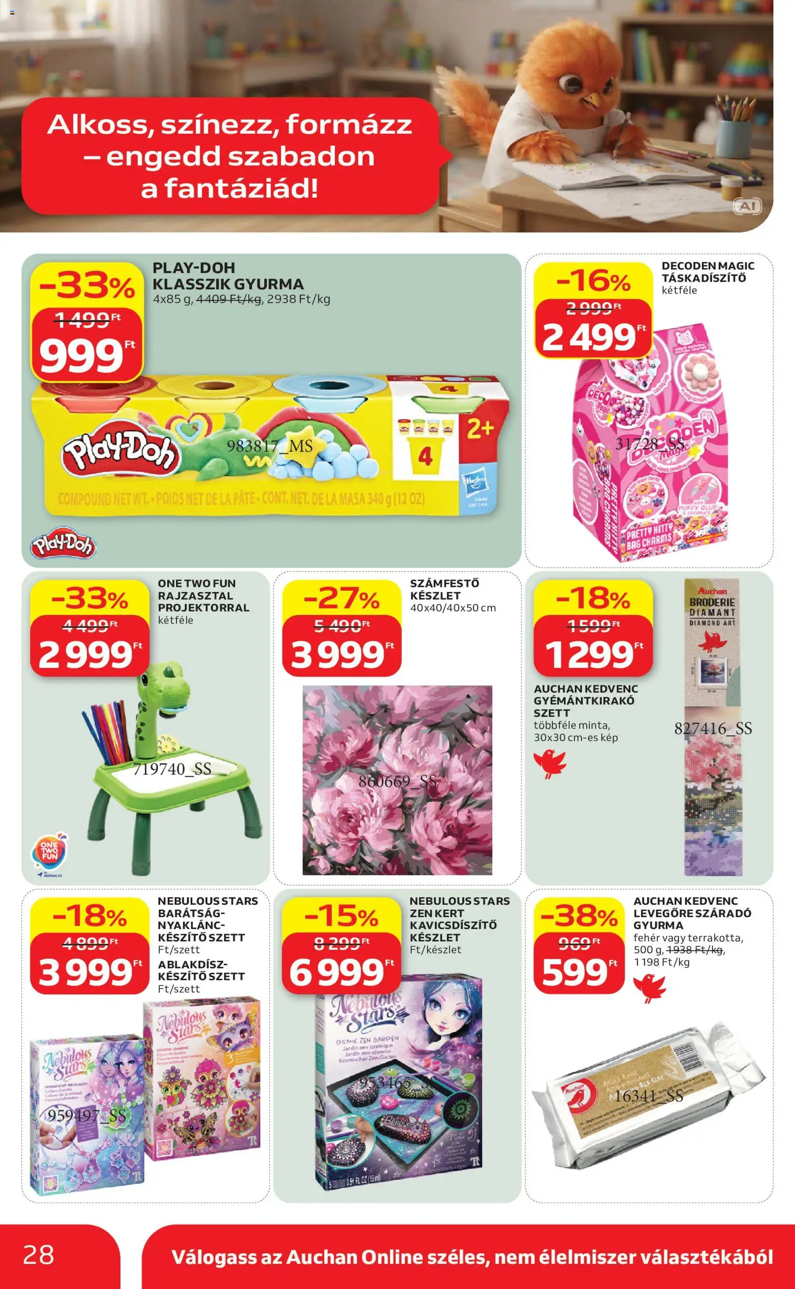 Auchan akciós ujság - amely érvényes a következő dátumtól: 2026.09.24. | Oldal: 28 | Termékek: Gyurma, Play-Doh