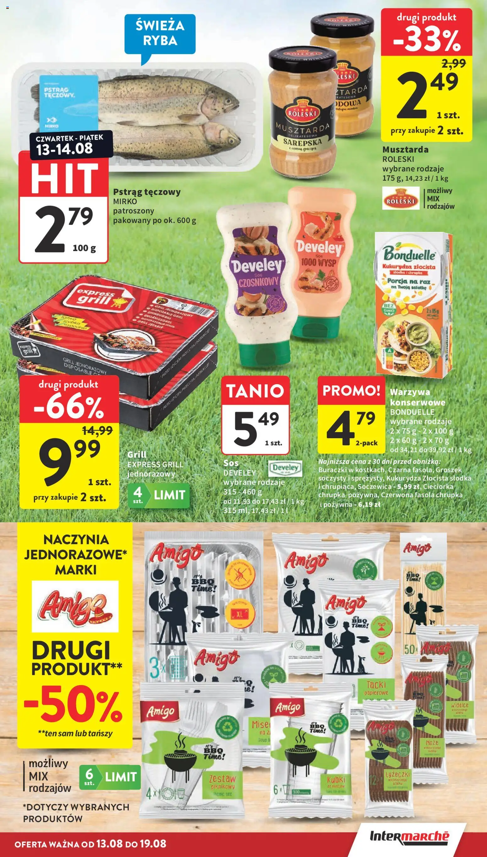 Intermarche gazetka od 13.08.2026 | Strona: 7 | Produkty: Pstrąg tęczowy, Fasola, Grill jednorazowy, Warzywa