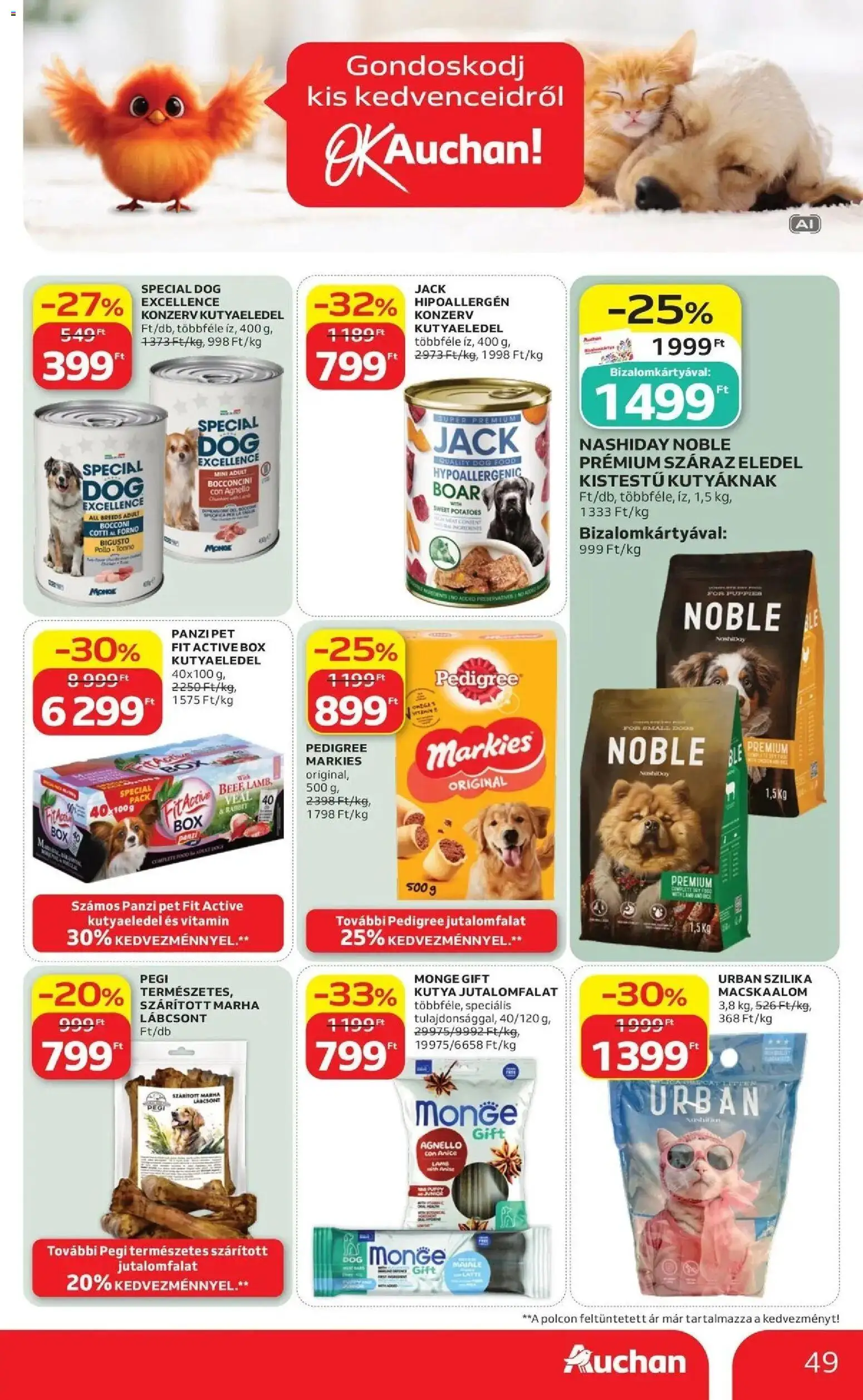Auchan akciós újság Szolnok - 2026.09.03. -tól/töl > akció, lapozható szórólap 🛍️ | Oldal: 49 | Termékek: Macskaalom, Vitamin, Jutalomfalat, Kutyaeledel
