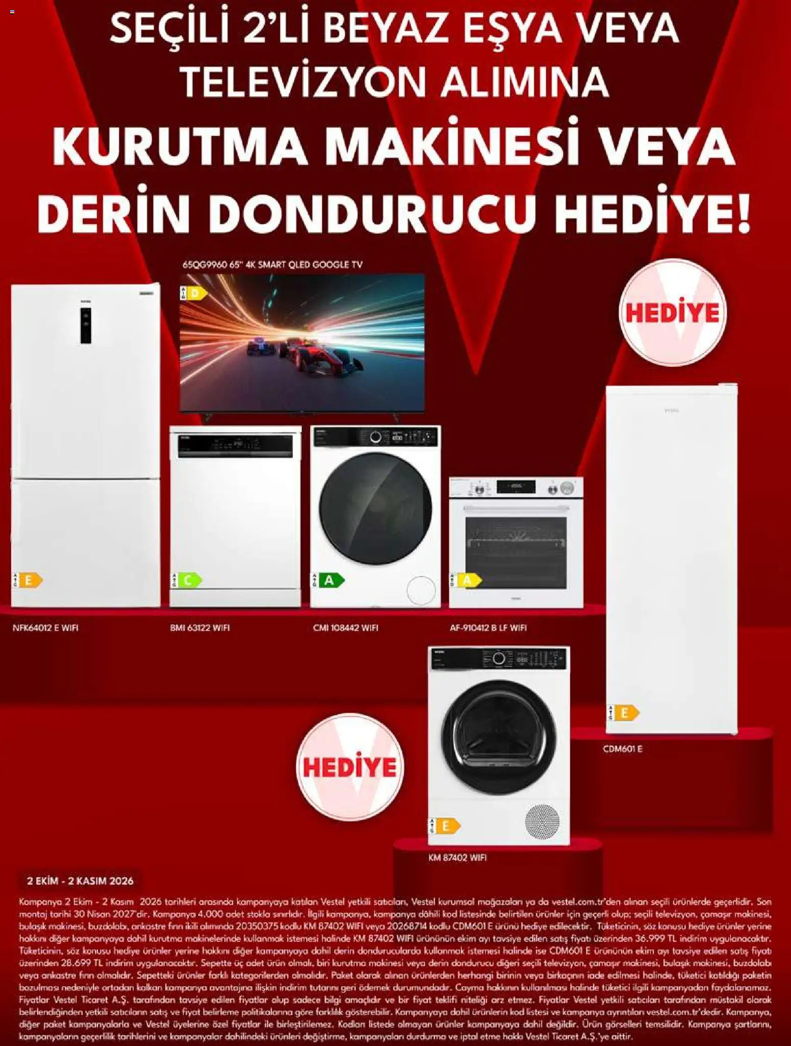 Vestel - Tüketici Elektroniği - 01 Ekim 2026 tarihinden itibaren geçerlidir | Sayfa: 12 | Ürünler: Televizyon, Buzdolabı, Dondurucu, Fırın