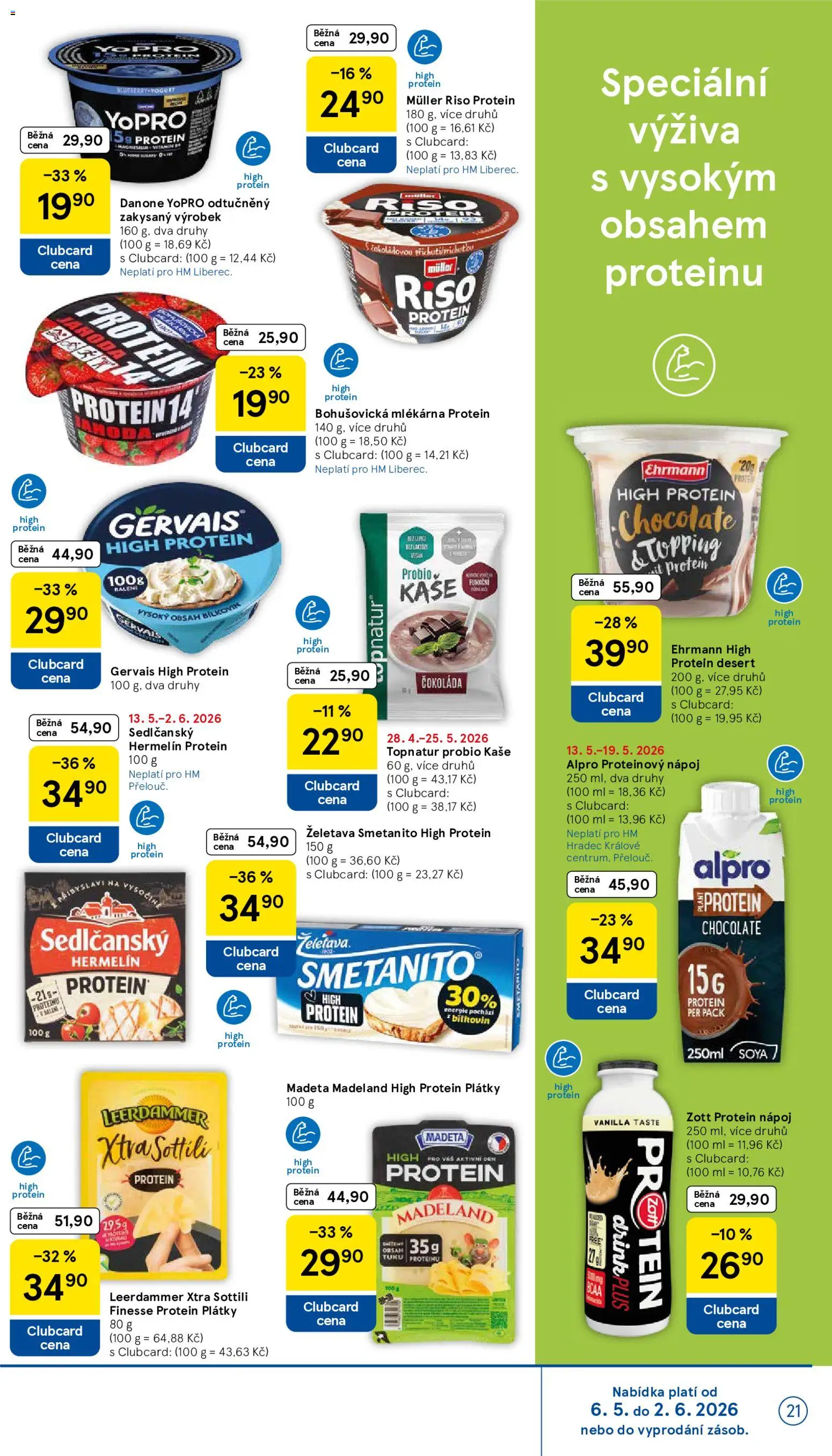 Tesco leták - Hypermarket od 13.05.2026 | Strana: 21 | Produkty: Sedlčanský Hermelín, Proteinový nápoj, Gervais, Leerdammer