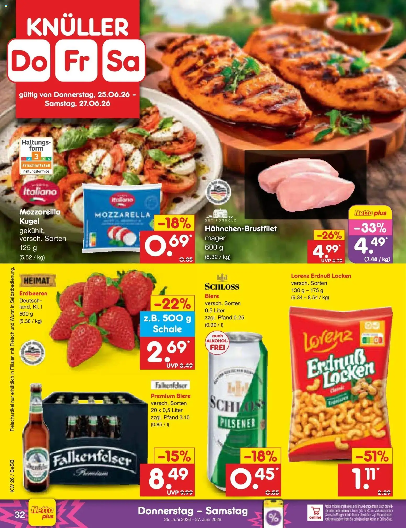 Netto Marken-Discount Prospekt Kremmen – gültig ab 22.06.2026 | Seite: 44 | Produkte: Mozzarella, Wurst, Erdbeeren, Fleisch