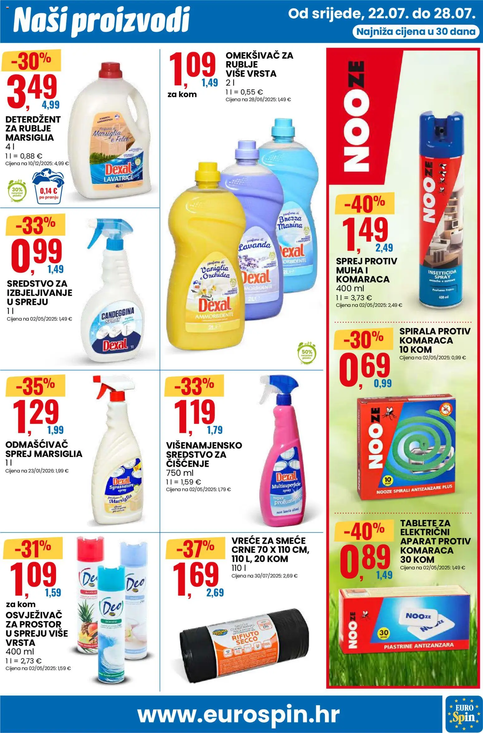 Eurospin katalog | vrijedi od 22.07.2026 | Stranica: 7 | Proizvodi: Omekšivač, Deterdžent, Vreće za smeće, Lavanda