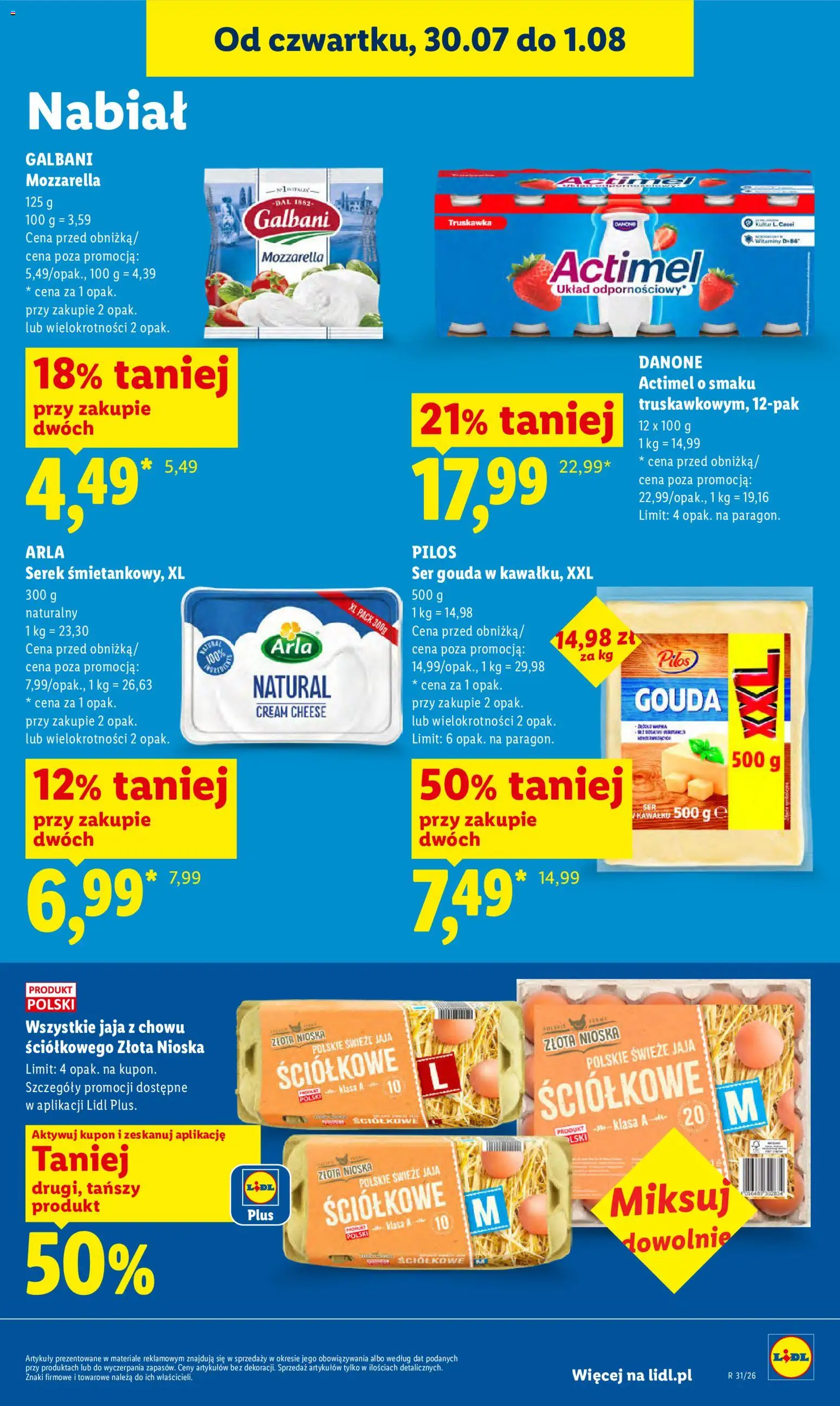Lidl Polsko leták od 30.07.2026 | Strana: 69 | Produkty: Gouda, Cream cheese, Actimel, Mozzarella