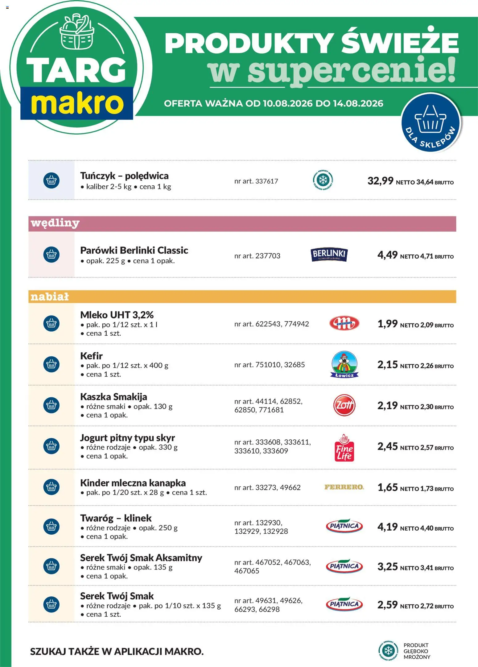 Makro gazetka - Oferta świeża w super cenach od 10.08.2026 | Strona: 7 | Produkty: Parówki, Twaróg klinek, Mleko, Berlinki