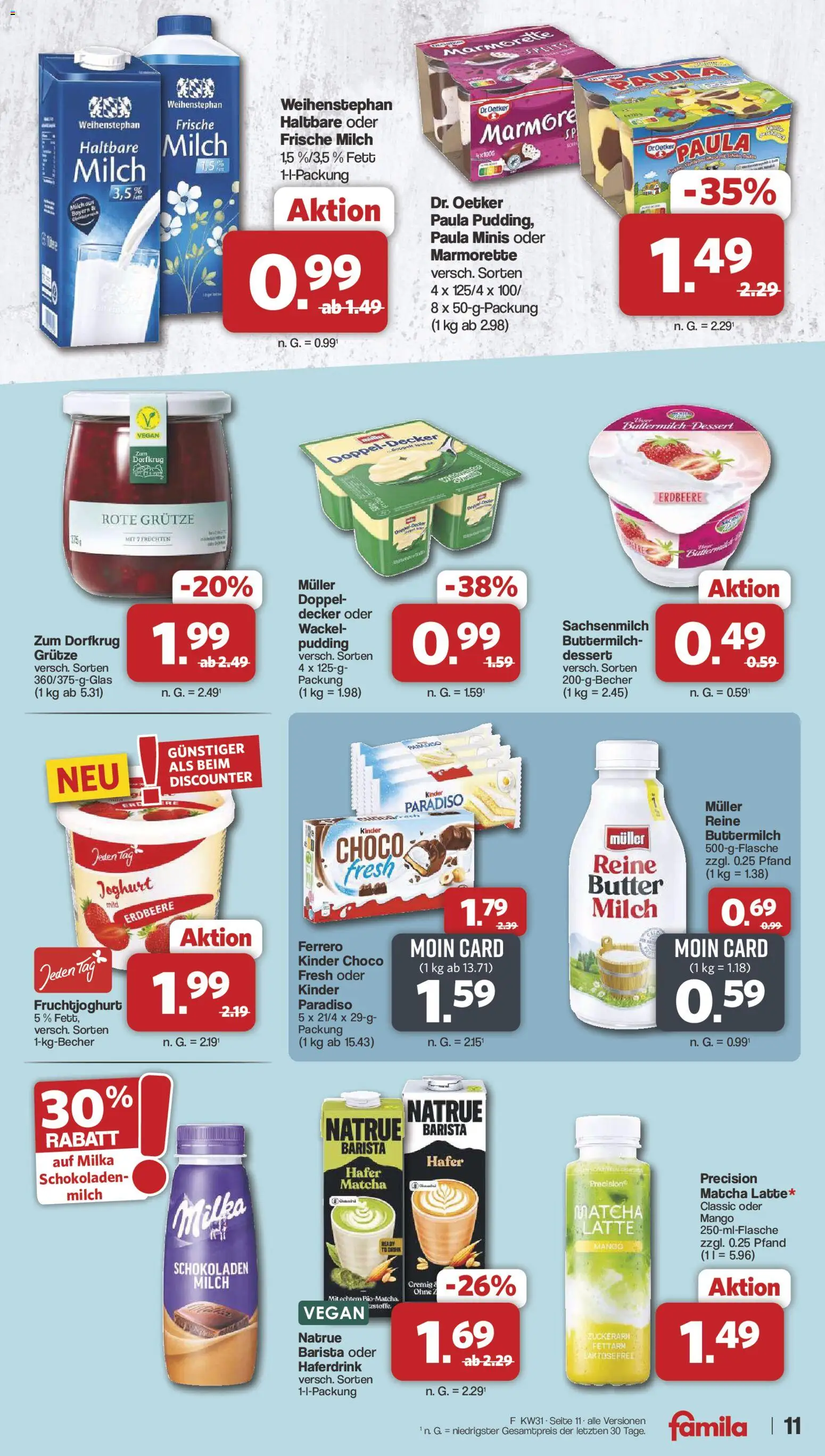 Famila Nordwest Prospekt – gültig ab 27.07.2026 | Seite: 11 | Produkte: Milch, Butter, Haltbare milch, Pudding
