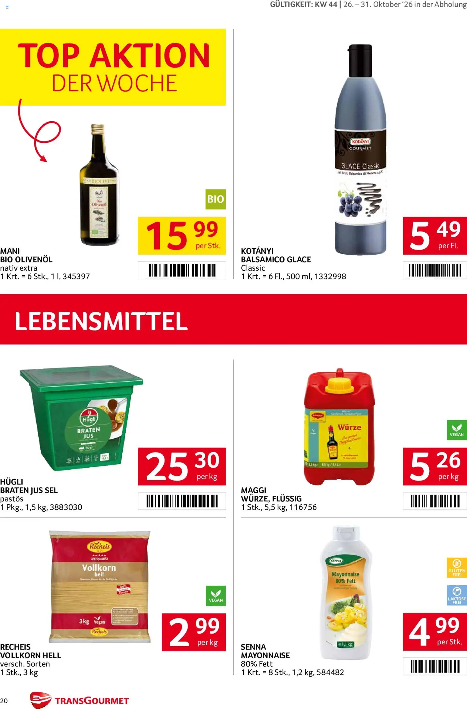 Transgourmet Abhol Aktion gültig ab 26.10.2026 | Seite: 20 | Produkte: Mayonnaise, Lebensmittel