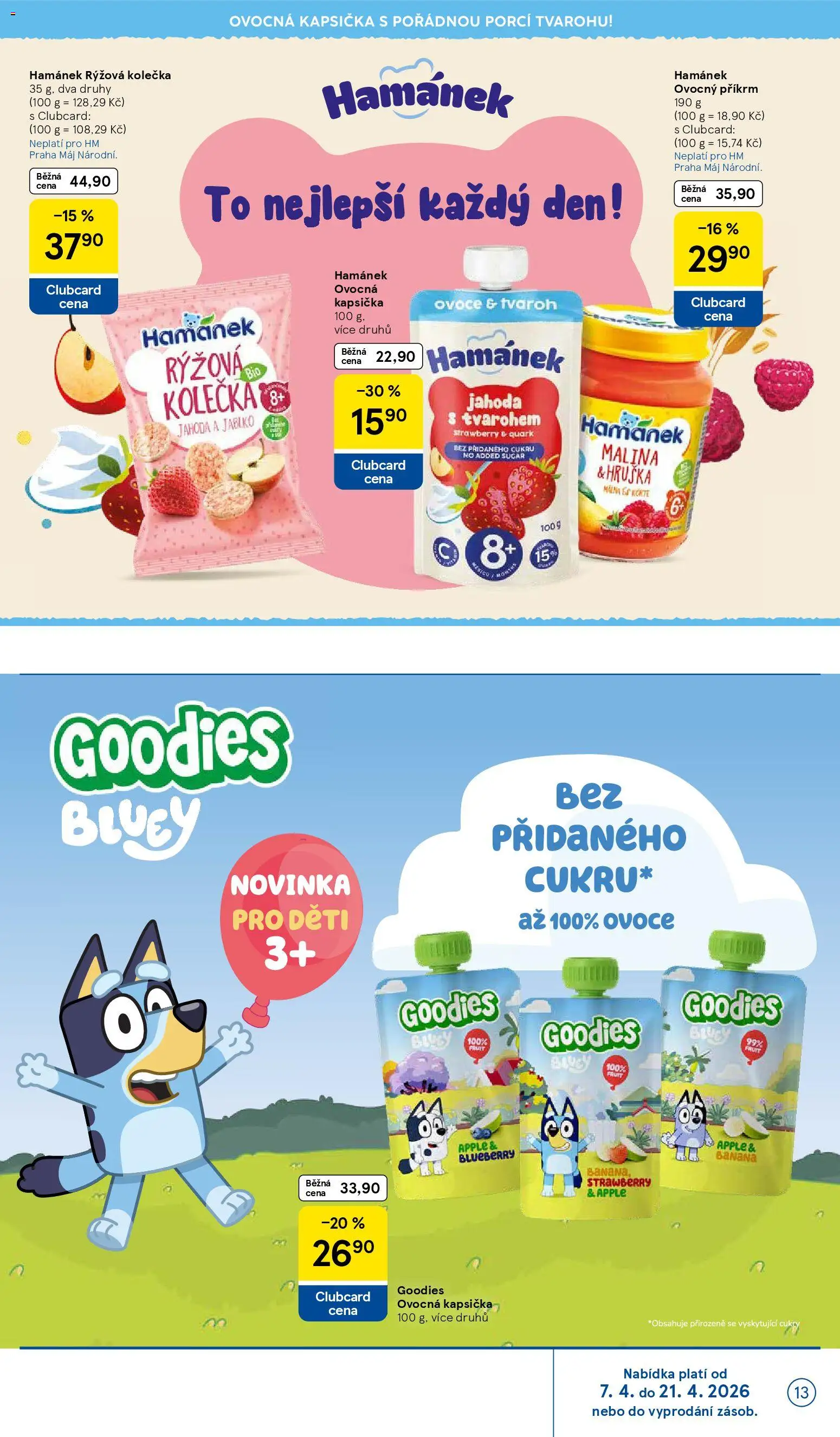 Tesco leták - Hypermarket od 15.04.2026 | Strana: 13 | Produkty: Ovoce, Tvaroh, Příkrm, Hamánek