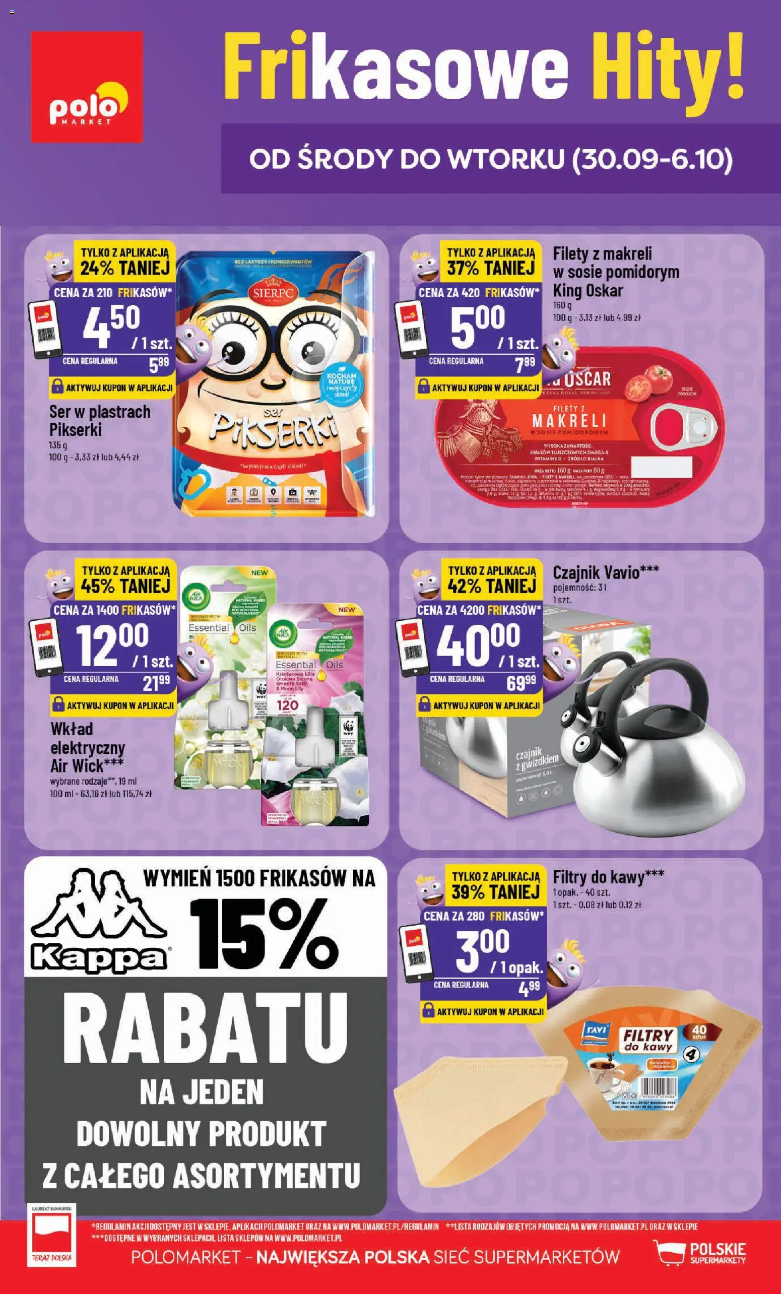 POLOmarket gazetka - Frikasowe Hity od 30.09.2026 | Strona: 1 | Produkty: Bez laktozy, Czajnik, Filtry do kawy, Ryby