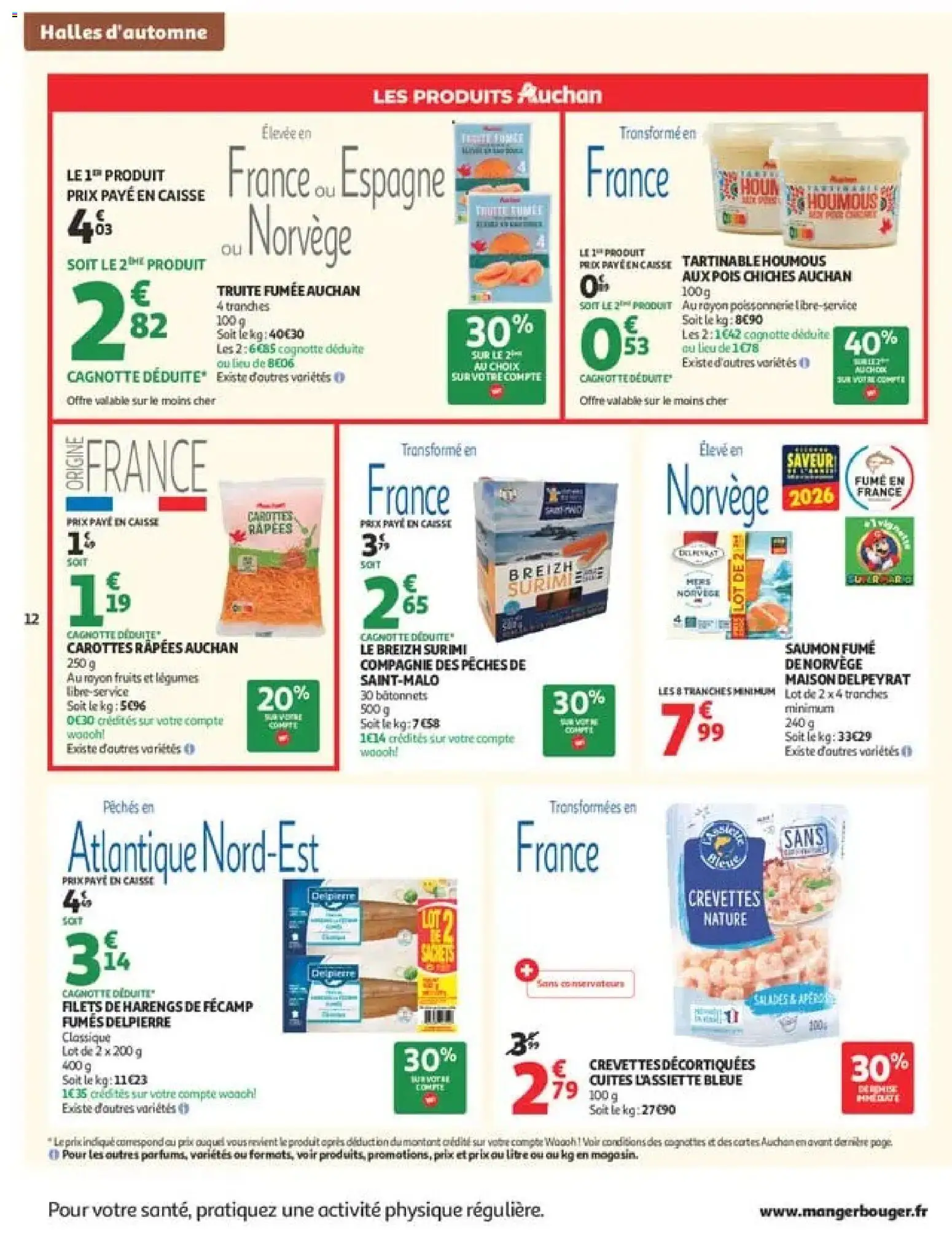 {H1} | Page: 12 | Produits: Carottes, Crevettes, Pêches, Saumon