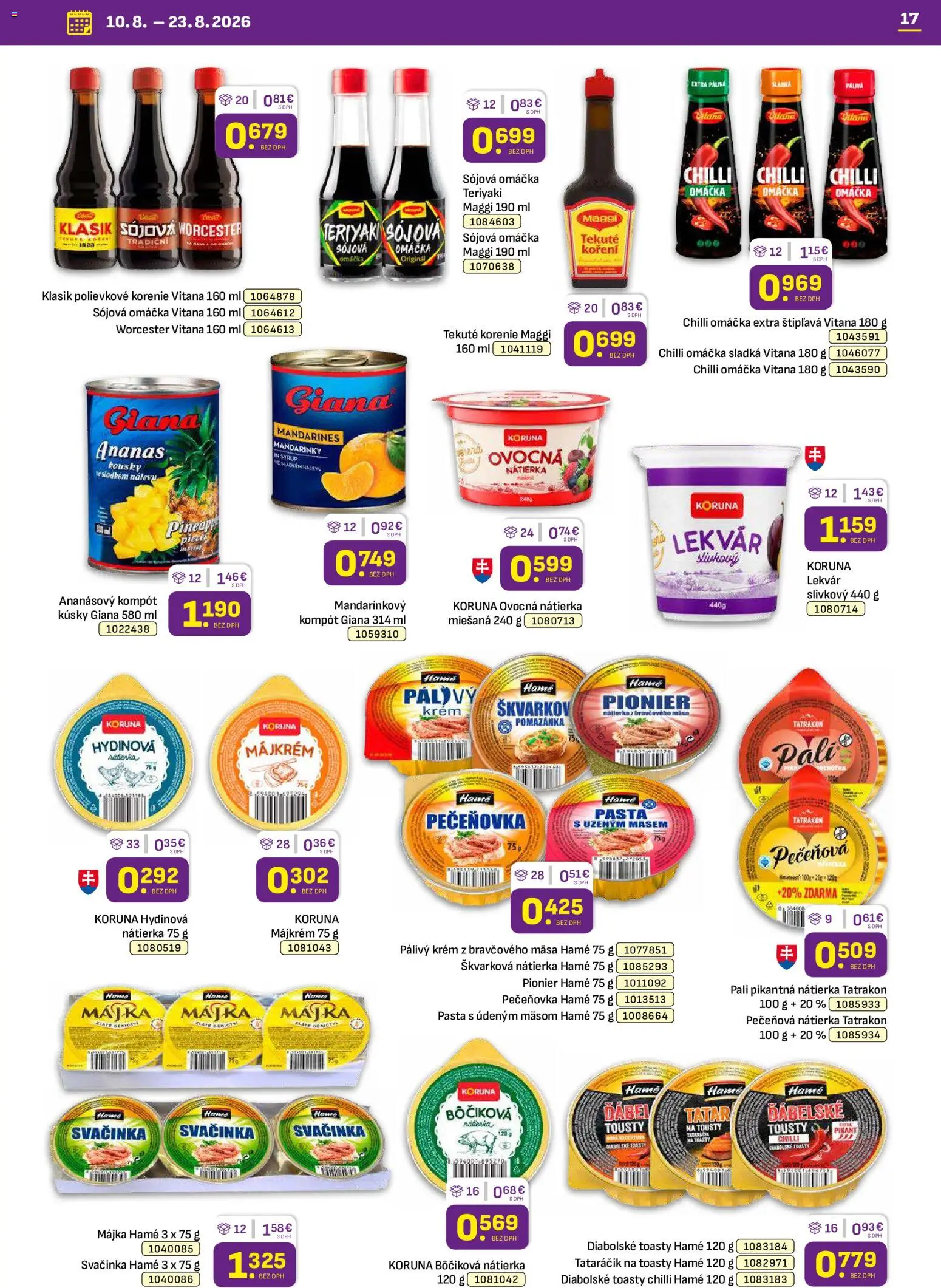 Nové Libex akcie – leták je platný od 10.08.2026 | Strana: 17 | Produkty: Chilli, Lekvár, Krém, Sójová omáčka