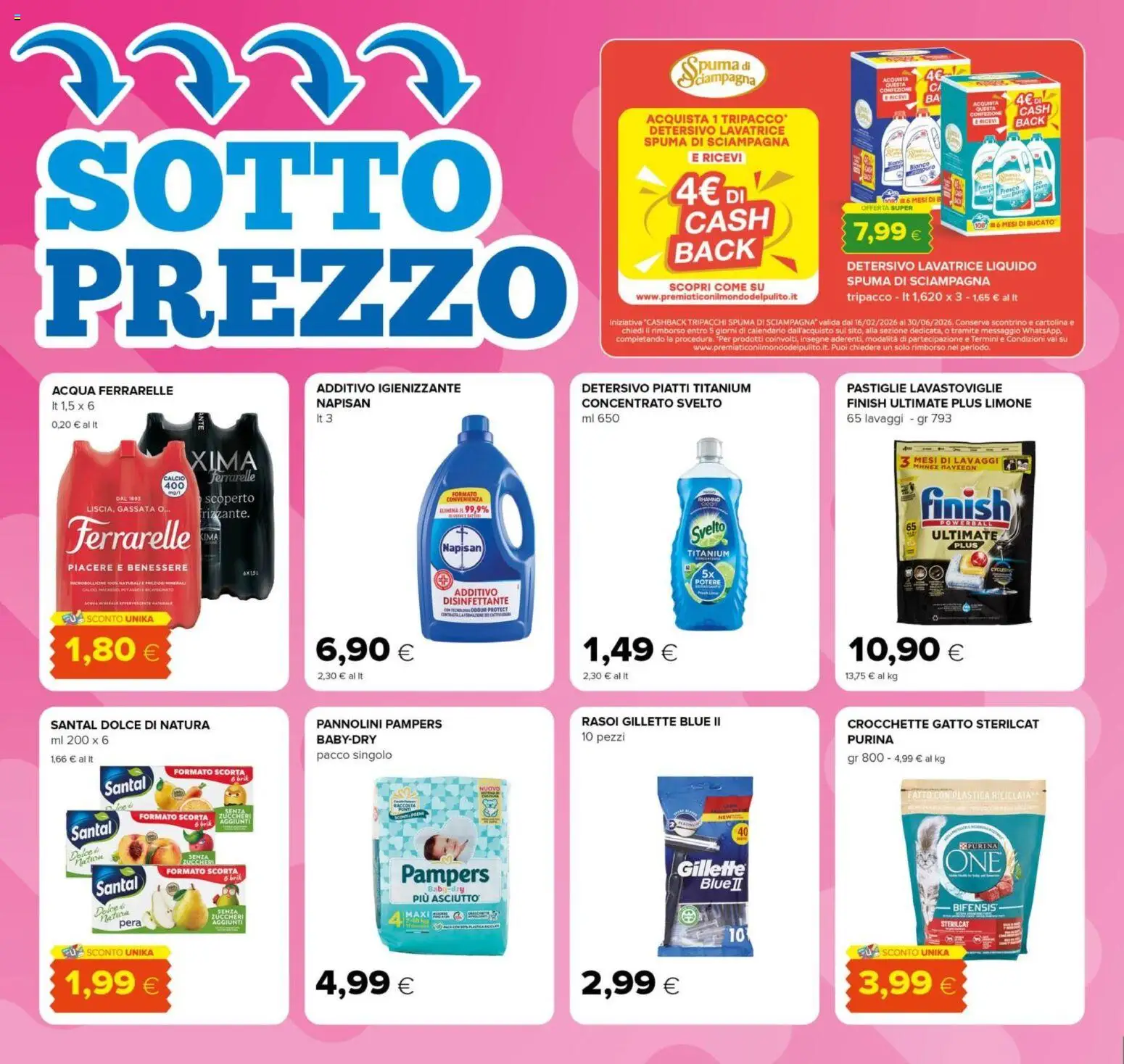 Volantino Oasi del 17/06/2026 | Pagina: 4 | Prodotti: Pannolini, Acqua, Crocchette, Lavastoviglie