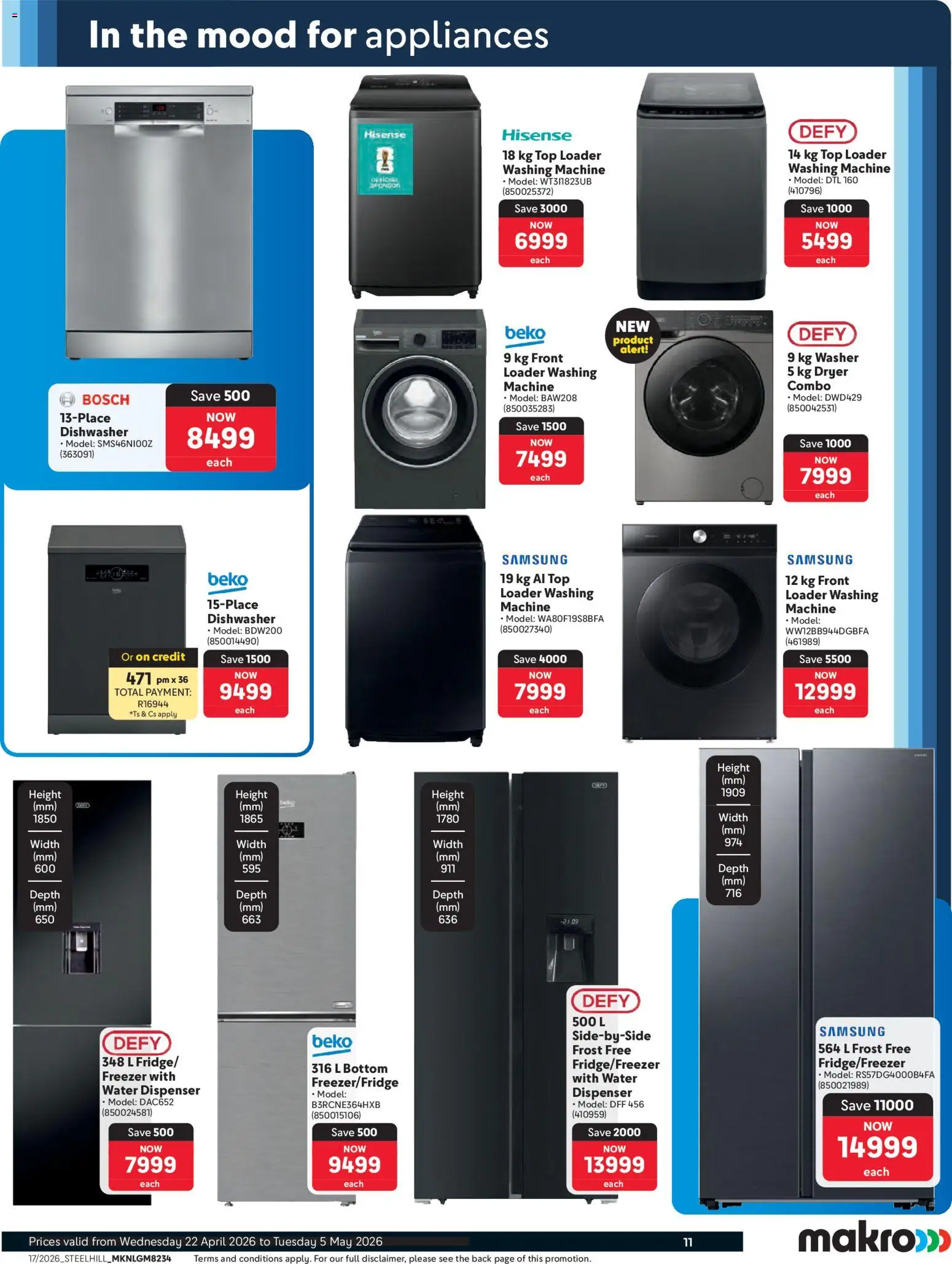 New Makro catalogue – valid from 22.04.2026 | Page: 11 | Products: Freezer, Dryer, Dishwasher, Water