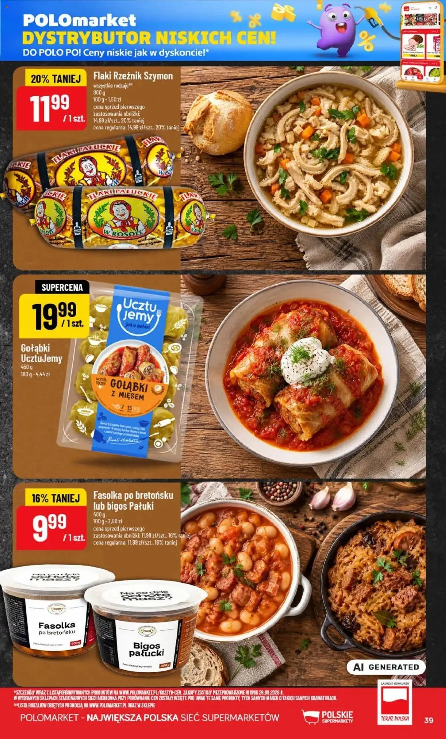 Nowa POLOmarket gazetka od jutra 21.10.2026 | Strona: 39 | Produkty: Gołąbki, Fasolka po bretońsku, Flaki
