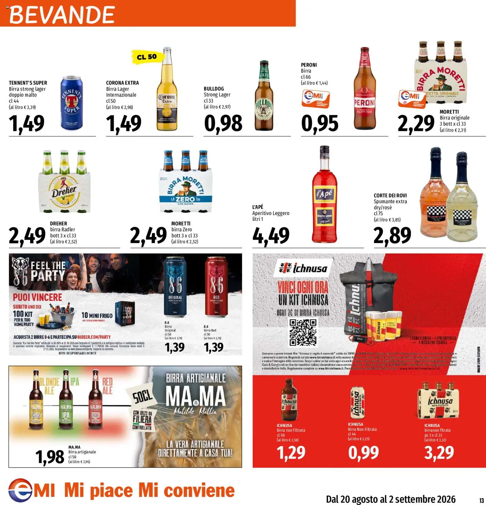 Volantino EMI del 20/08/2026 | Pagina: 13 | Prodotti: Tennent's, Bevande, Radler, Bottiglia