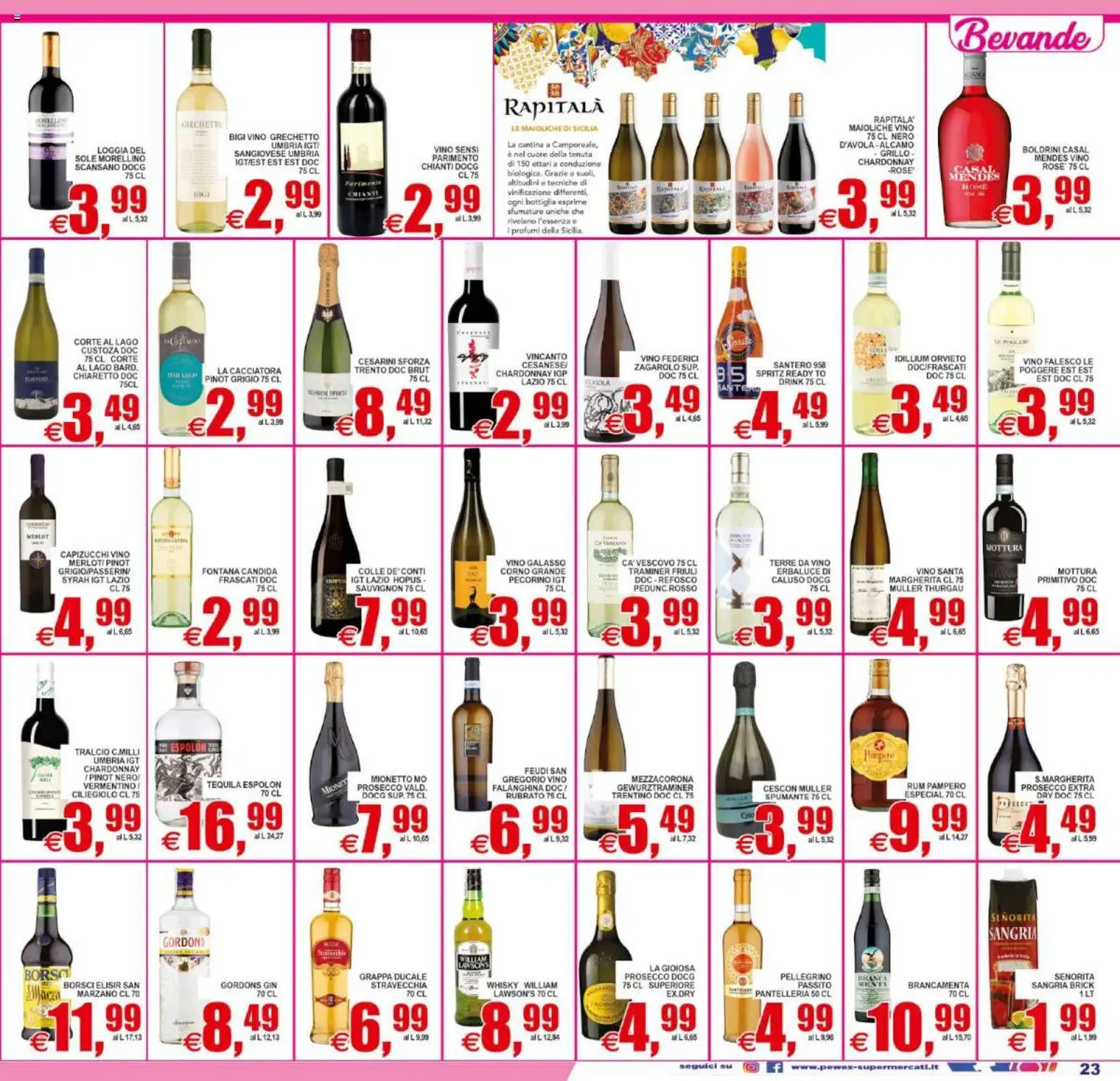 Volantino Pewex del 10/07/2026 | Pagina: 23 | Prodotti: Prosecco, Vino, Tequila, Bottiglia