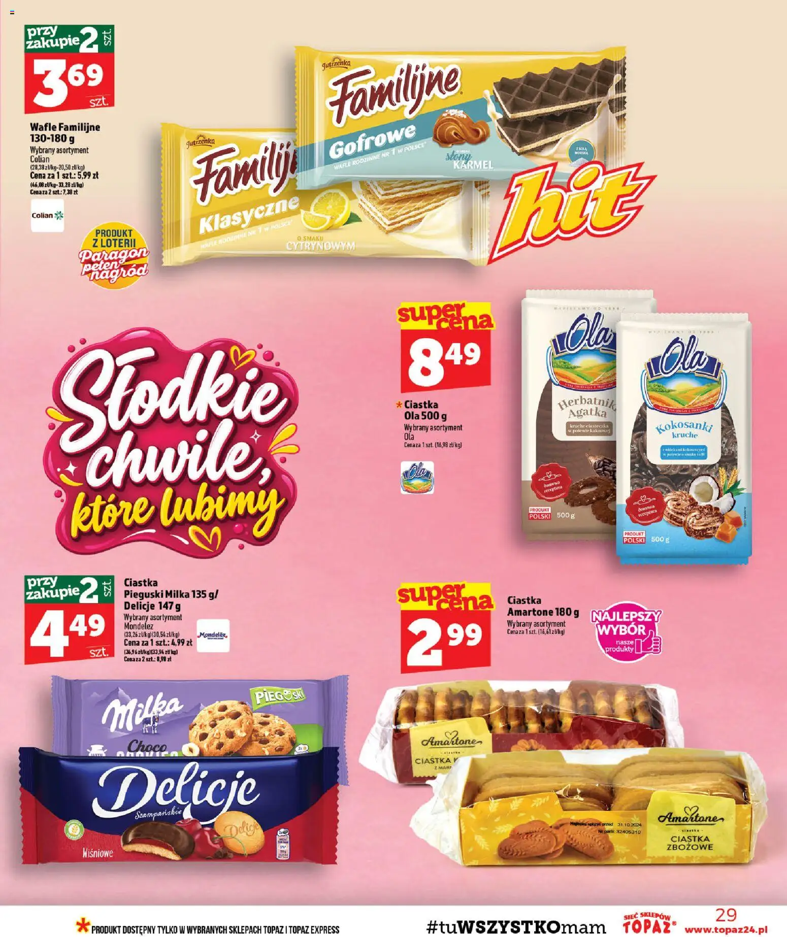 Topaz gazetka - MAZ od 17.09.2026 | Strona: 29 | Produkty: Wafle, Milka, Ciastka, Pieguski