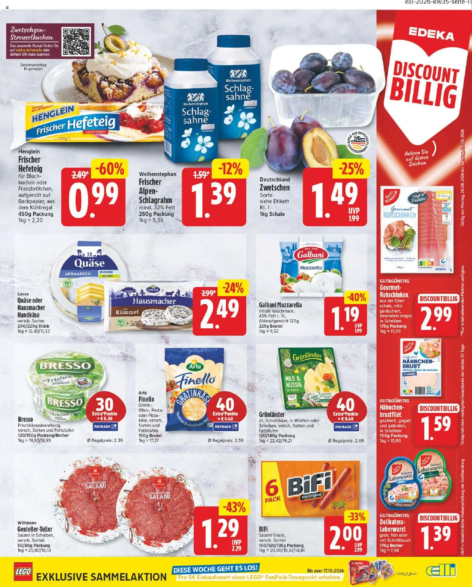 Elli Markt Prospekt Delbrück – gültig ab 24.08.2026 | Seite: 11 | Produkte: Hahnchen, Bifi, Zwetschgen, Grunlander