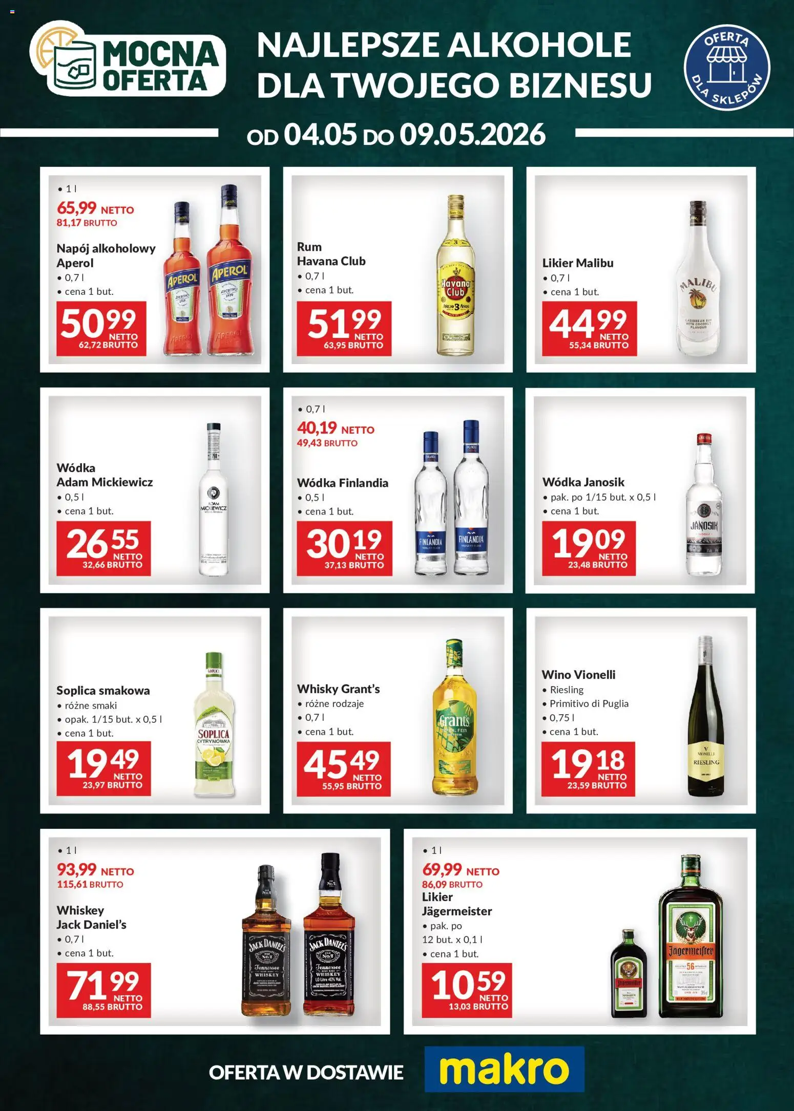 Makro gazetka - Mocna oferta od 04.05.2026 | Strona: 1 | Produkty: Wino, Wódka janosik, Wódka, Whisky