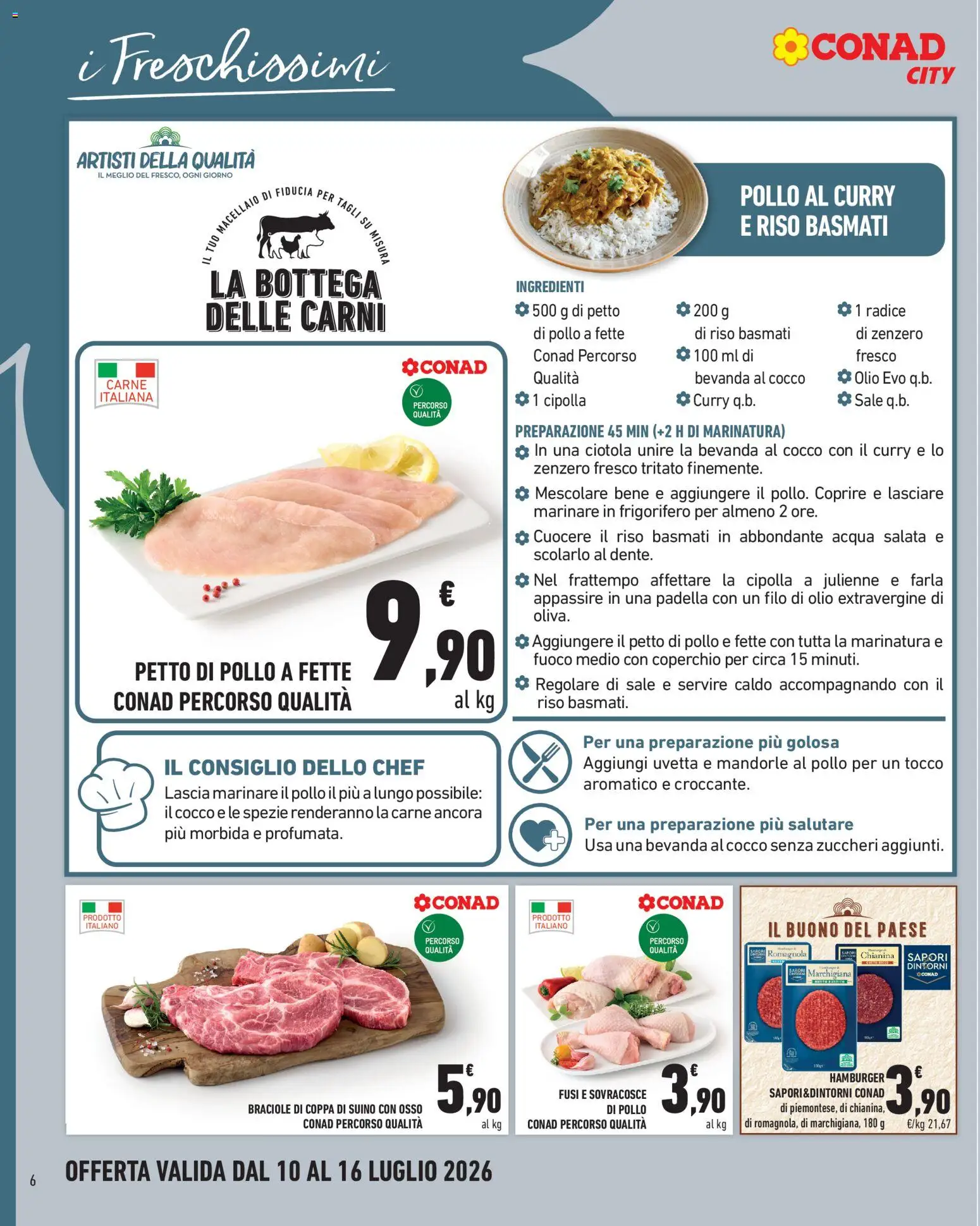 Volantino Conad del 10/07/2026 | Pagina: 6 | Prodotti: Riso, Spezie, Mandorle, Hamburger