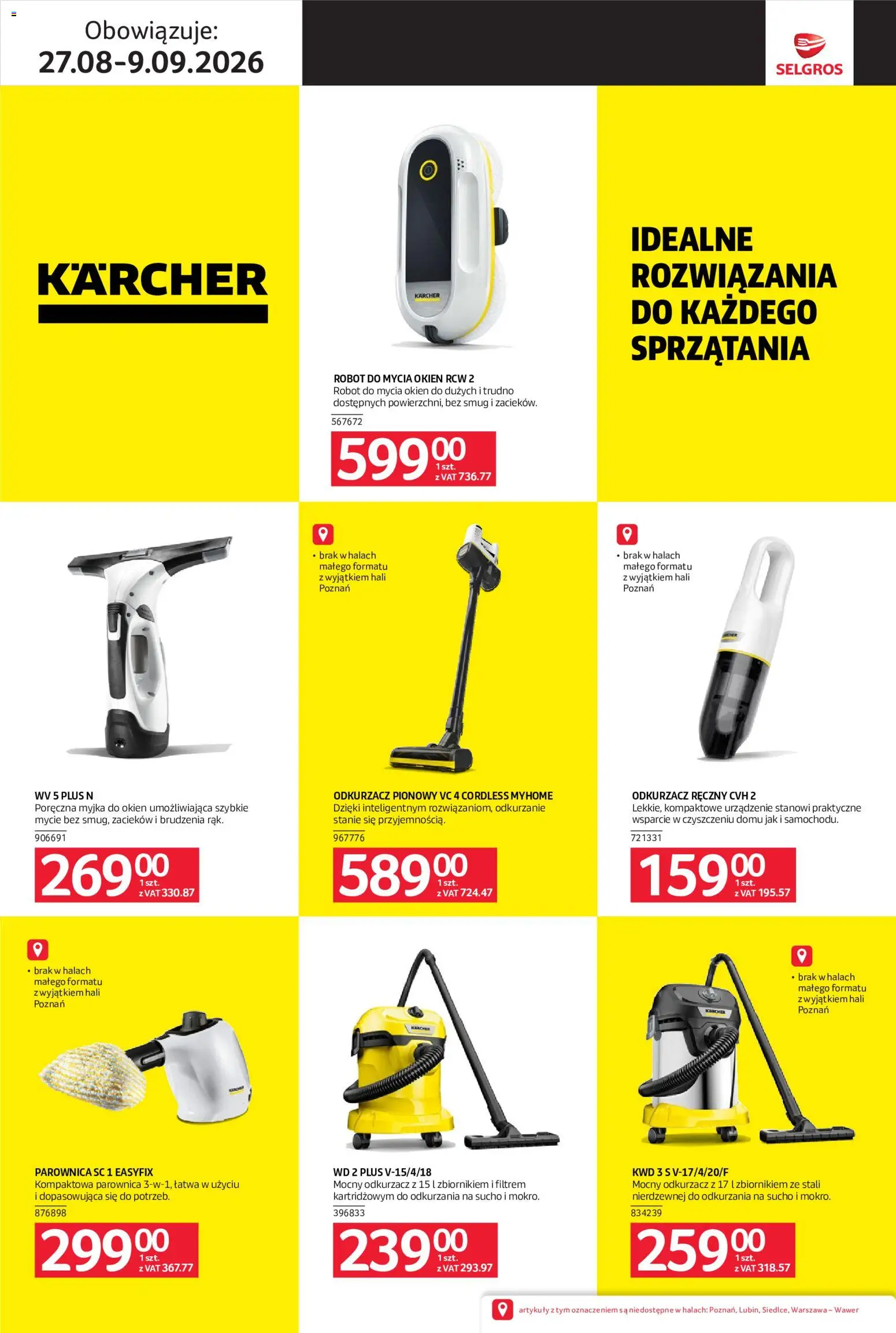 Selgros cash&carry gazetka - Sprzątanie od 27.08.2026 | Strona: 19 | Produkty: Odkurzacz, Robot, Odkurzacz pionowy, Parownica