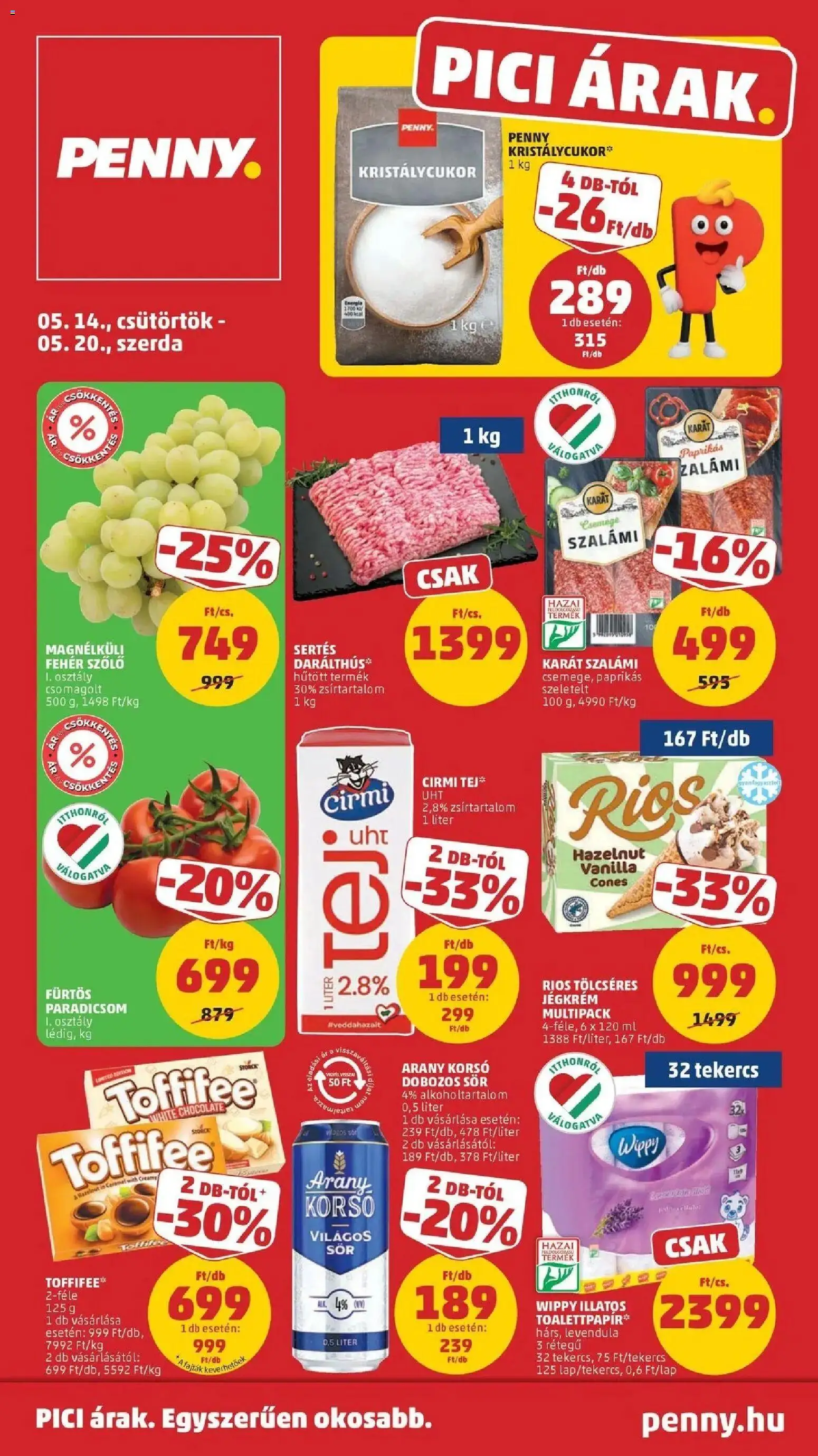 PENNY akciós ujság - amely érvényes a következő dátumtól: 14.05.2026 | Oldal: 1 | Termékek: Szőlő, Kristálycukor, Dobozos sör, Levendula