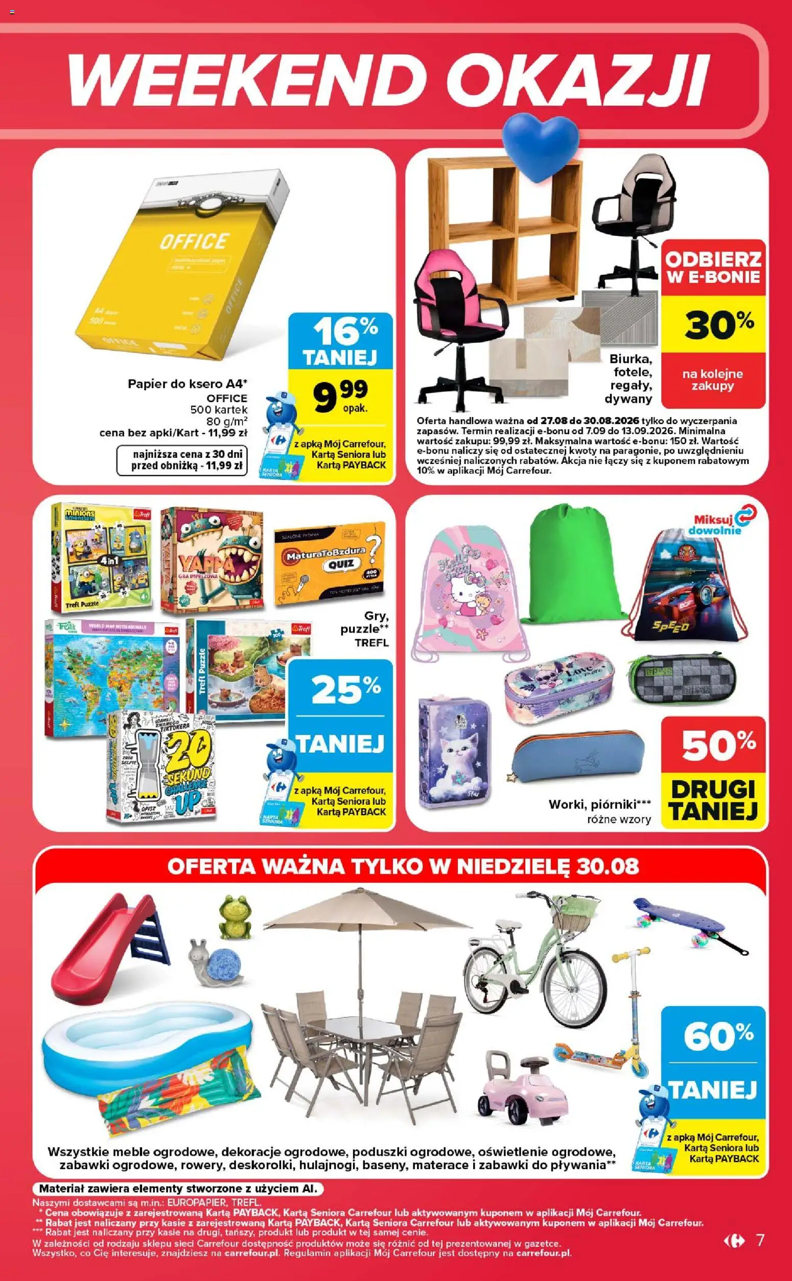 Carrefour gazetka - Weekend okazji od 27.08.2026 | Strona: 7 | Produkty: Karta, Gra, Oświetlenie, Dywany
