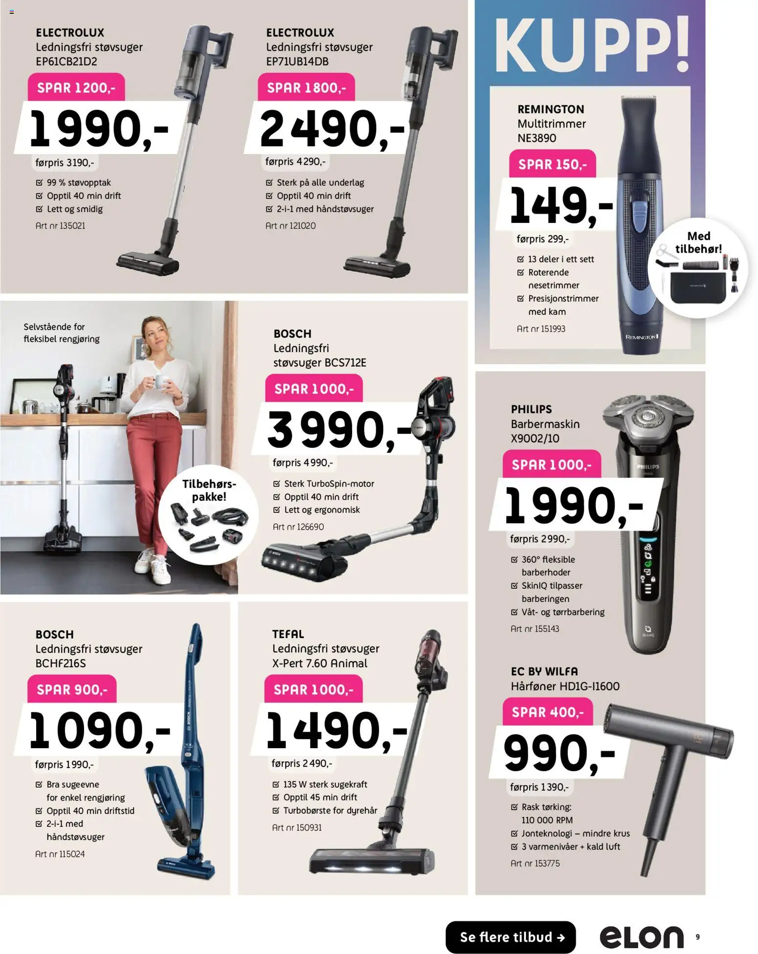 {H1} | Side: 9 | Produkter: Støvsuger, Barbermaskin, Hårføner, Kam