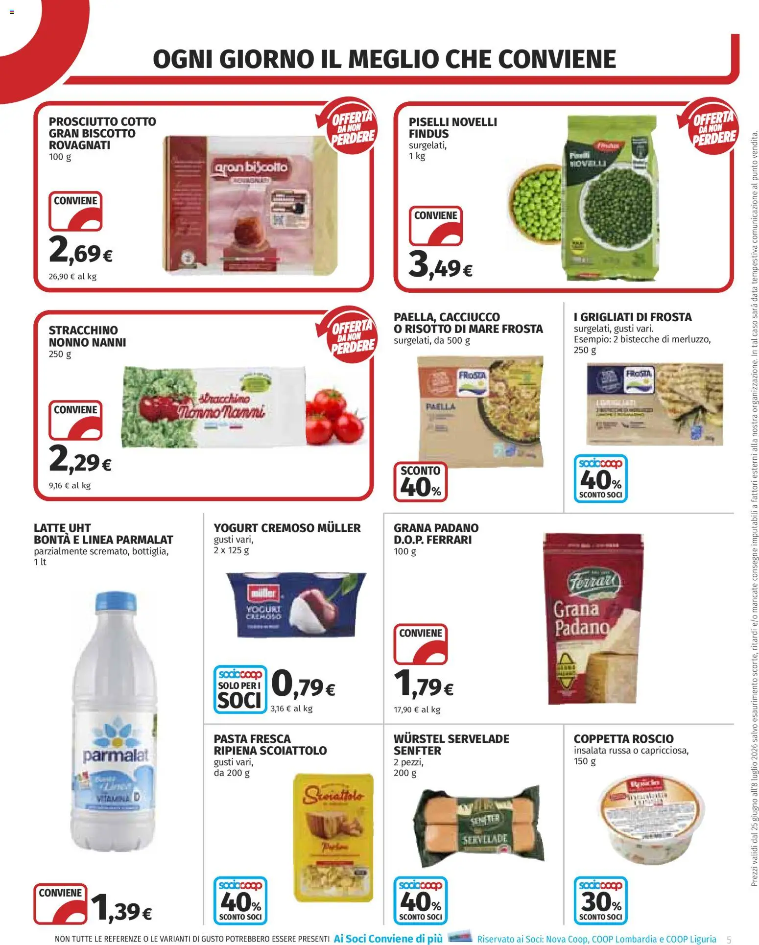 Volantino COOP del 25/06/2026 | Pagina: 5 | Prodotti: Prosciutto Cotto, Yogurt, Pasta, Wurstel